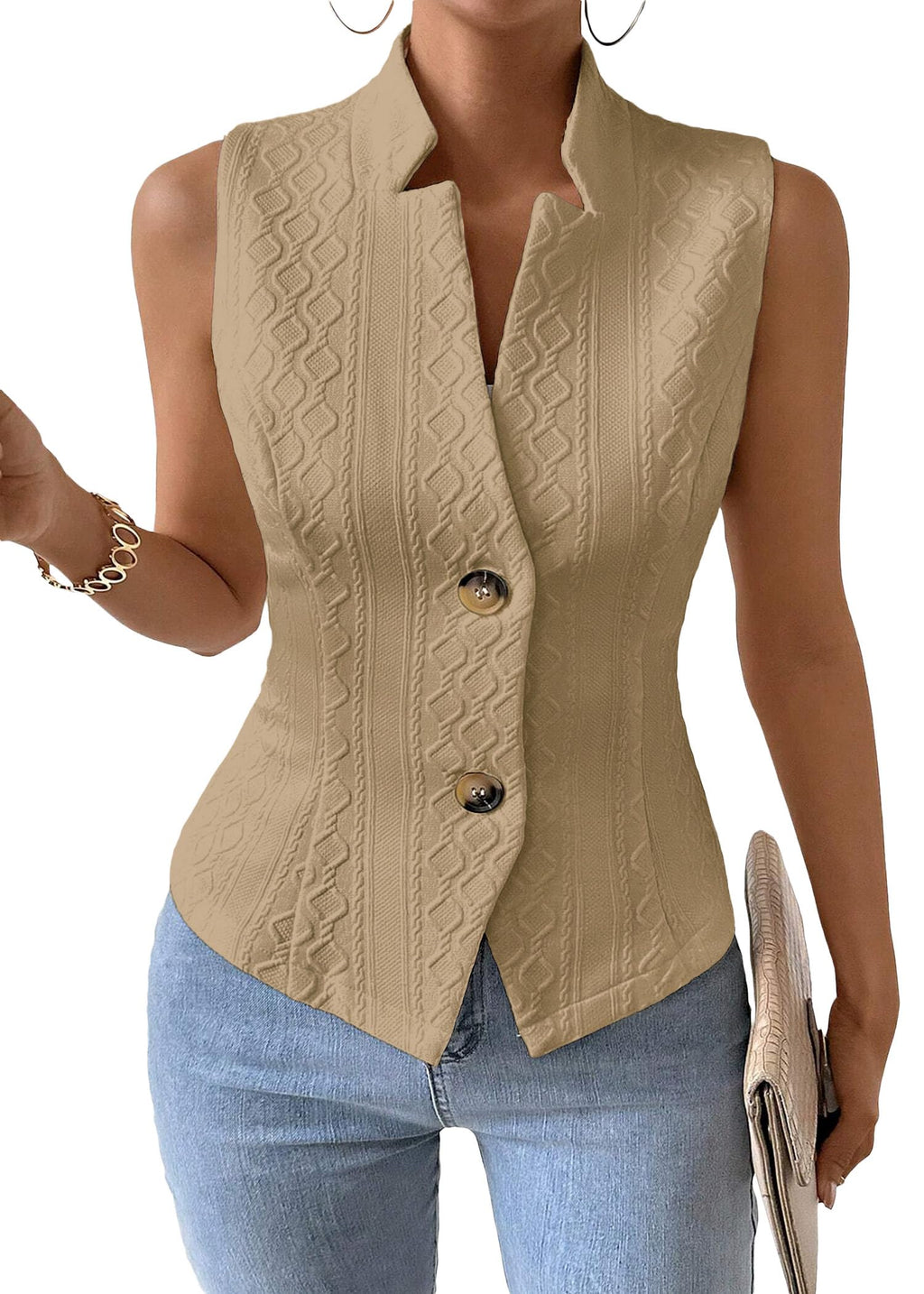 Mina Self Women's 2026 Summer Lightweight Knit Vest Top - Breathable Stretchy Floral Trendy Casual Work Office Slim Waistcoat