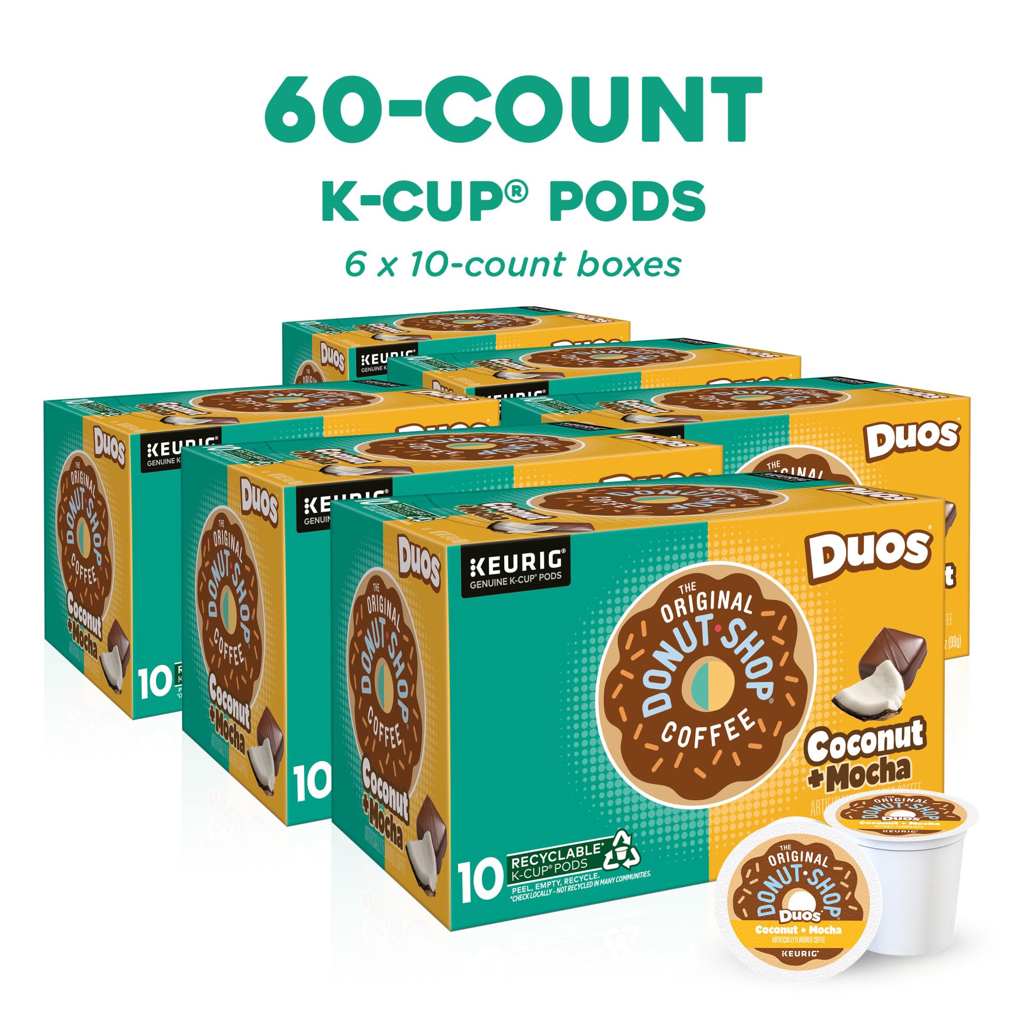 The Original Donut Shop Duos Coconut + Mocha Coffee, Keurig Single Serve K-Cup Pods, Medium Roast Coffee, 60 Count, (6 Packs of 10)