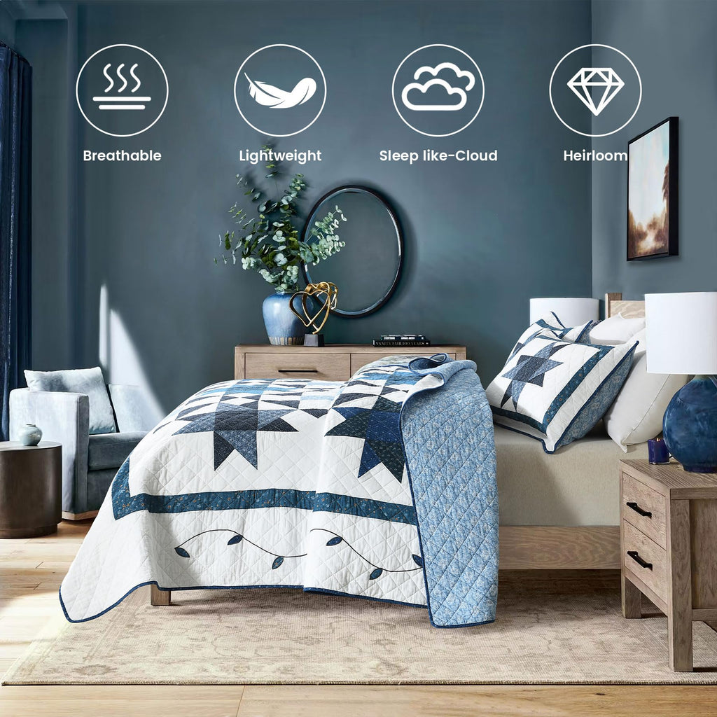 Secgo Twin Comforter Set for Bed - 100% Cotton Quilts Twin Size, Black Bedspreads with 2 Pillow Shams, Patchwork Reversible Lightweight Bedding