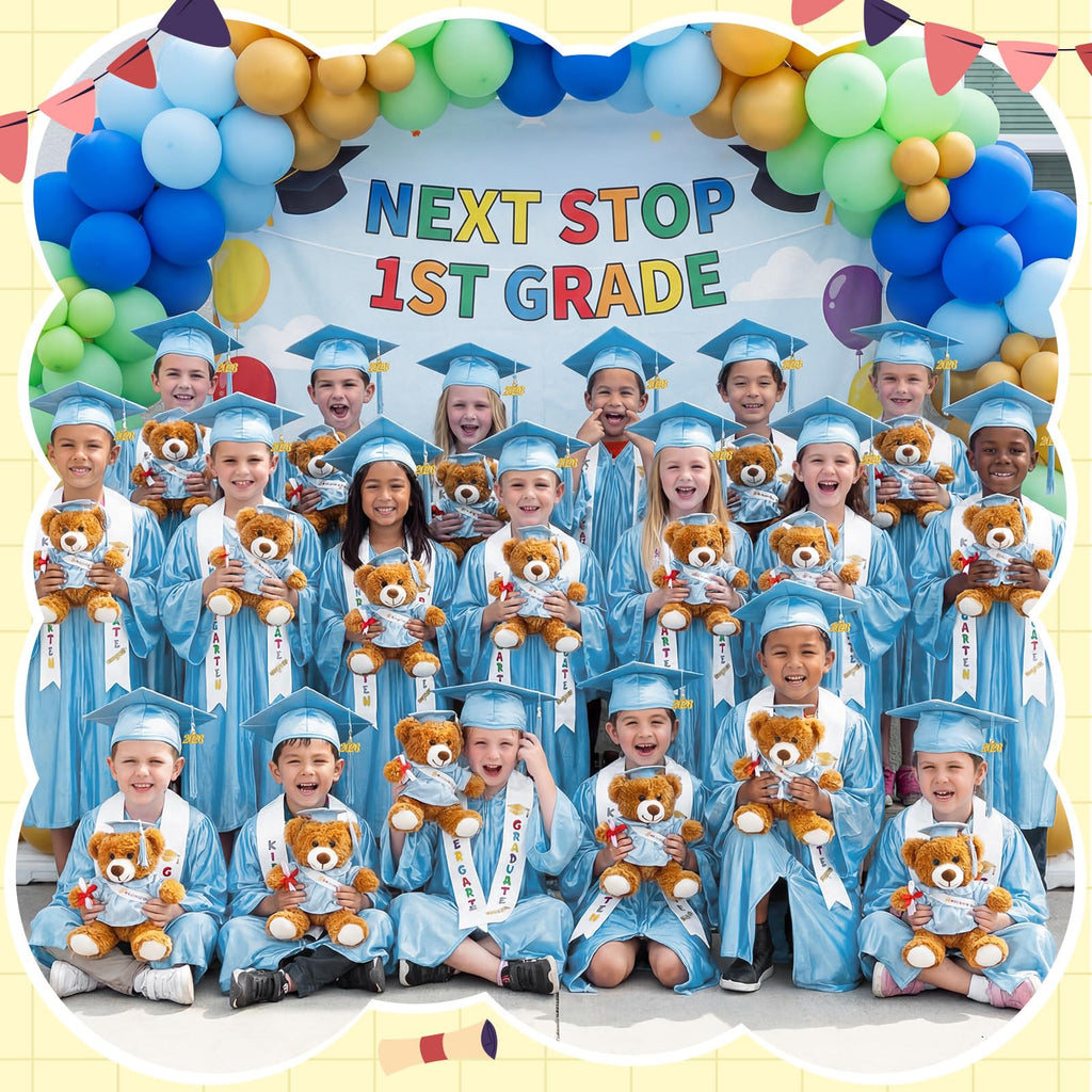 Sintuff 7 Pcs Kindergarten Preschool Graduation Cap and Gown with Bear Gifts 2026 Grad Stole Tassel Sash for Toddler Kids
