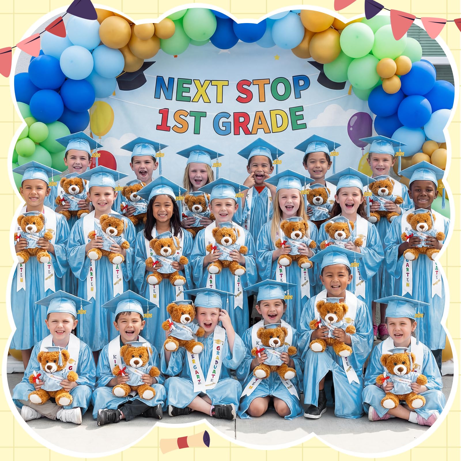 Sintuff 7 Pcs Kindergarten Preschool Graduation Cap and Gown with Bear Gifts 2026 Grad Stole Tassel Sash for Toddler Kids