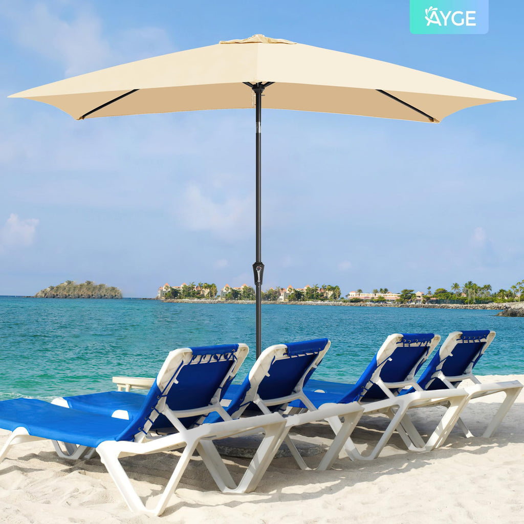 Ayge 6.5x10FT Rectangular Patio Umbrella Outdoor Table Umbrella w/Push Button Tilt & Crank Rectangle Market Umbrella UV Protection for Garden,Deck,Lawn,Yard & Pool,Beige