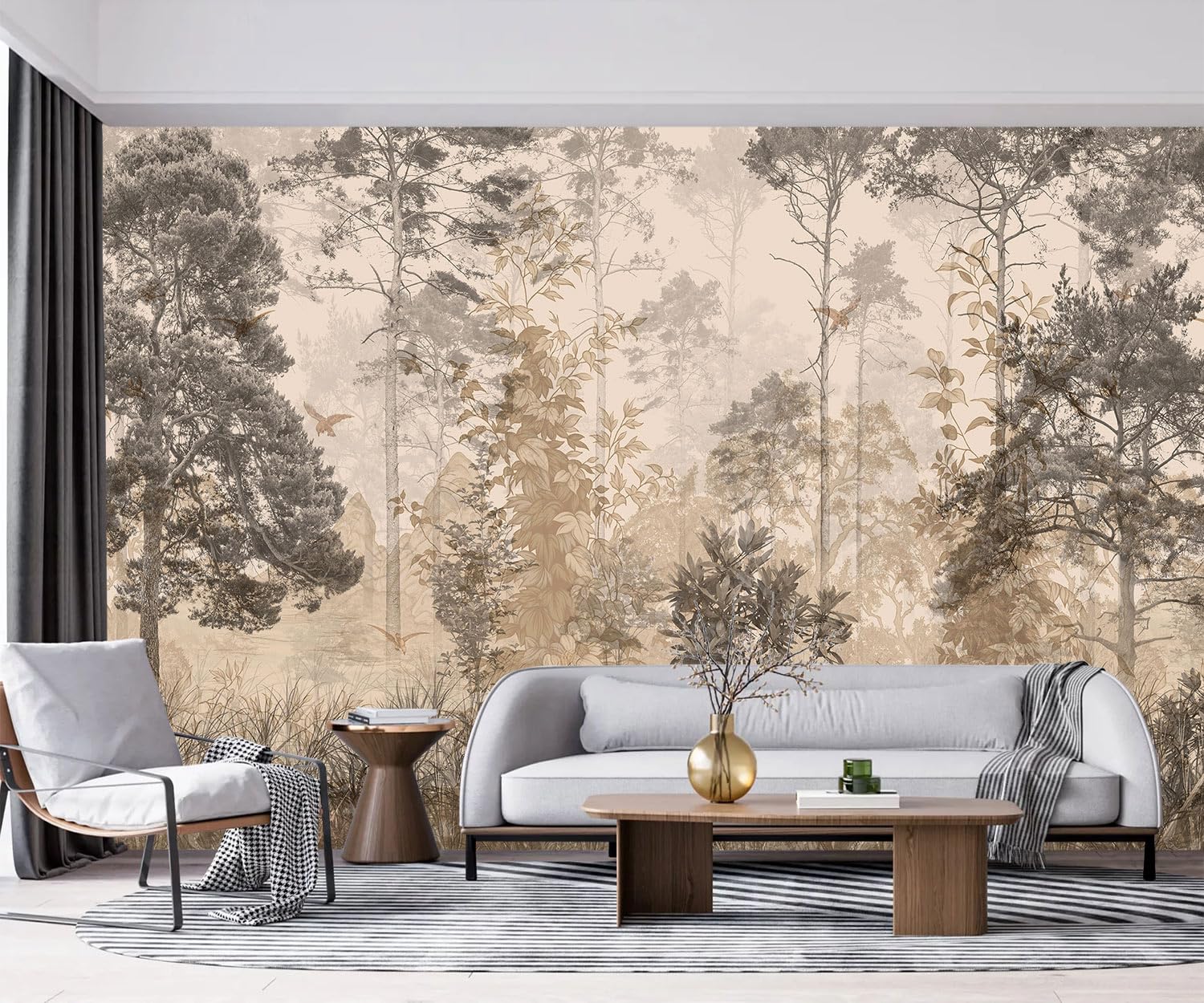 YQWDMX -Nursery Cartoon Woods Hand-Painted Animal Wallpaper Children's Room XT10 S 100" x 65"