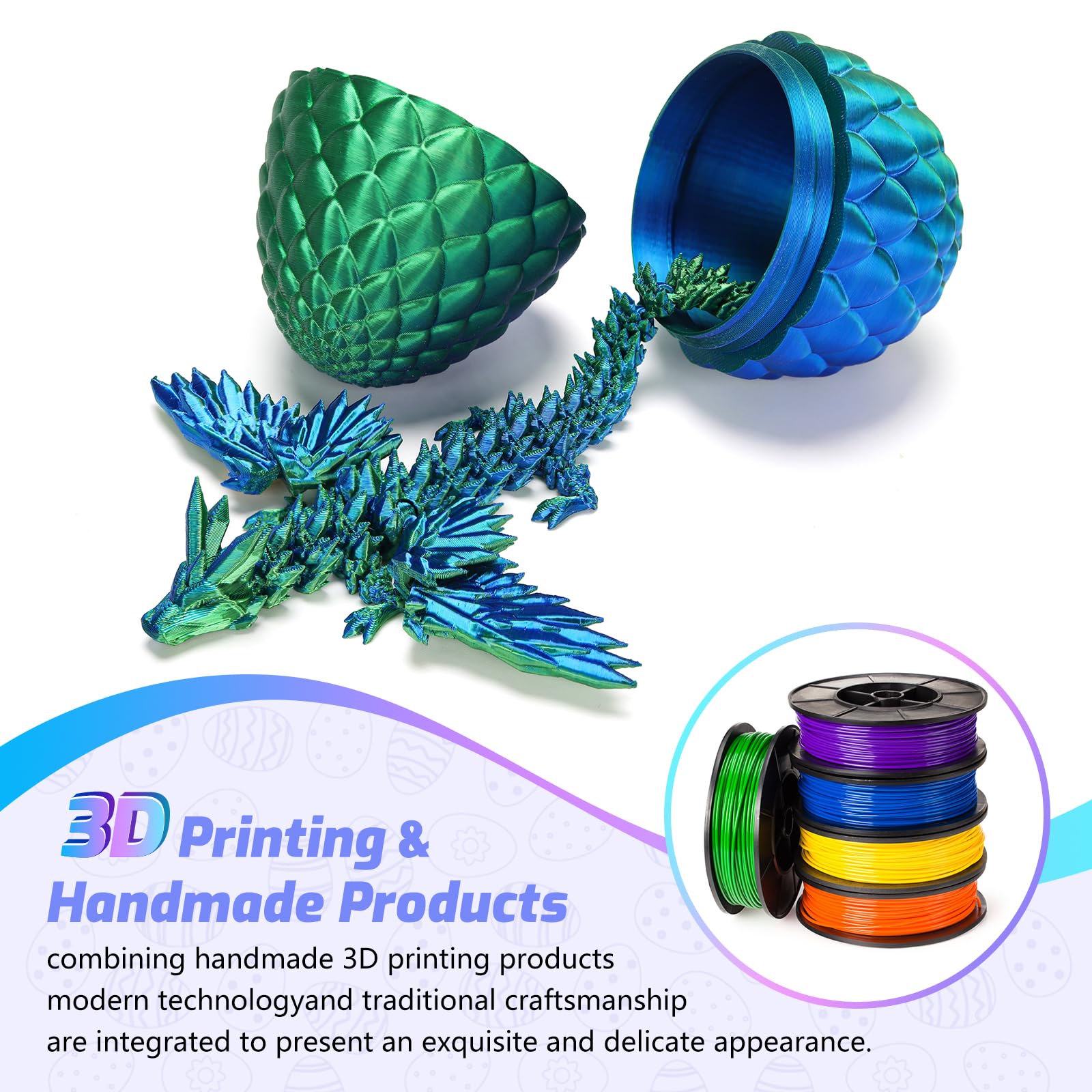 HEZUJ 3D Printed Dragon Dinosaur Egg,Articulated Crystal Dragon Fidget Toys,Prefilled Easter Basket Stuffers Eggs Filled, for Boys Girls Christmas Valentines Day Gifts (Purple Flying Dragon)