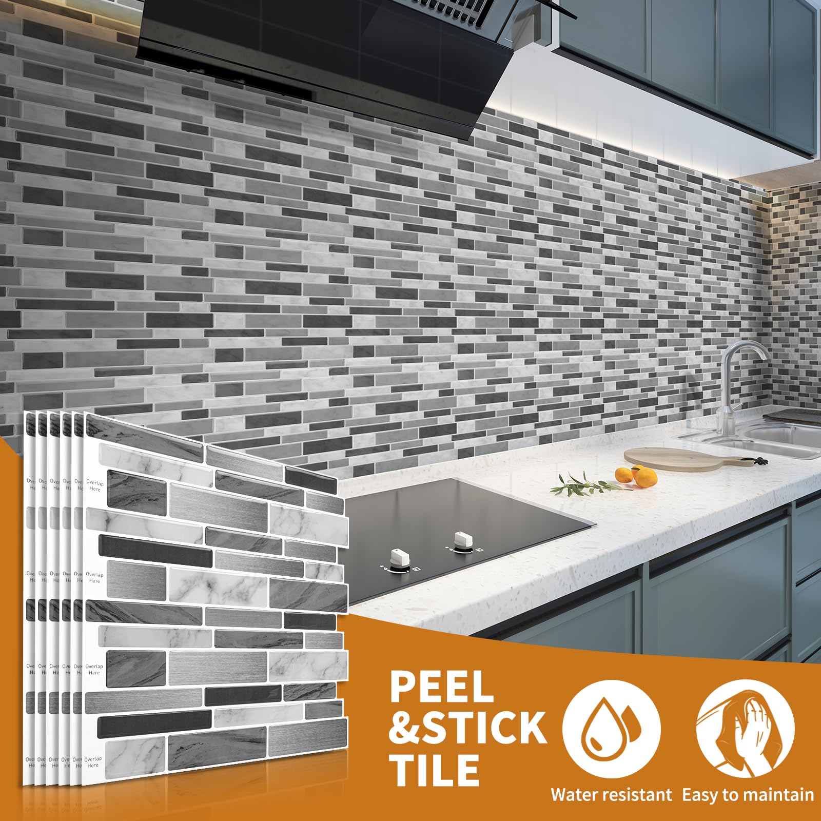 WOWSTAR 10-Sheet Peel and Stick Backsplash Tile for Kitchen, Back Splash Stick On Tiles for Kitchen Wall (Sand)