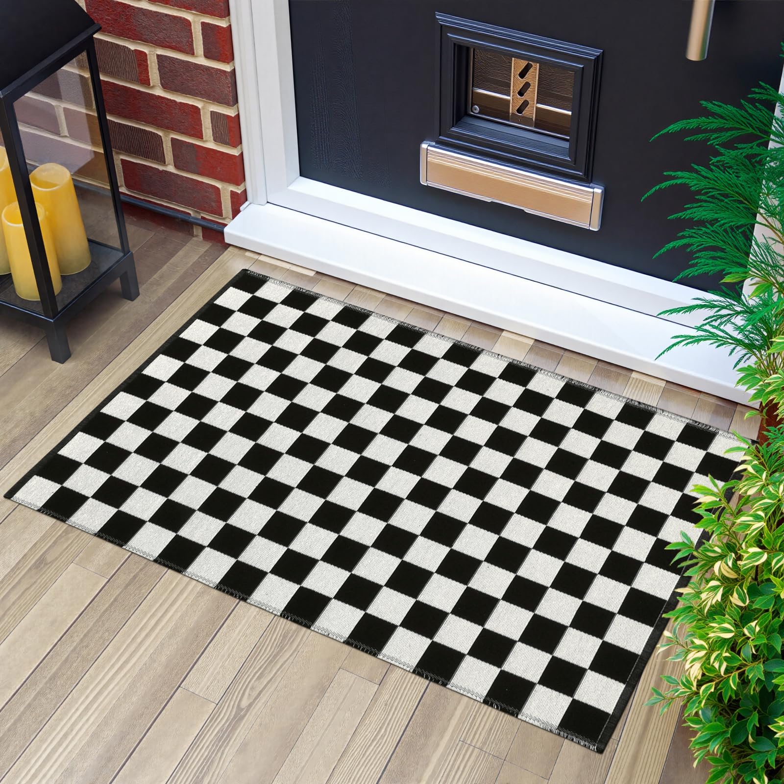 Seavish Checkered Rug, 2x3 Ft Black and White Moroccan Checkerboard Rug Washable Cotton Woven Washable Outdoor Rugs Reversible Floor Mat for Front Door Bedroom Entryway Kitchen Entryway