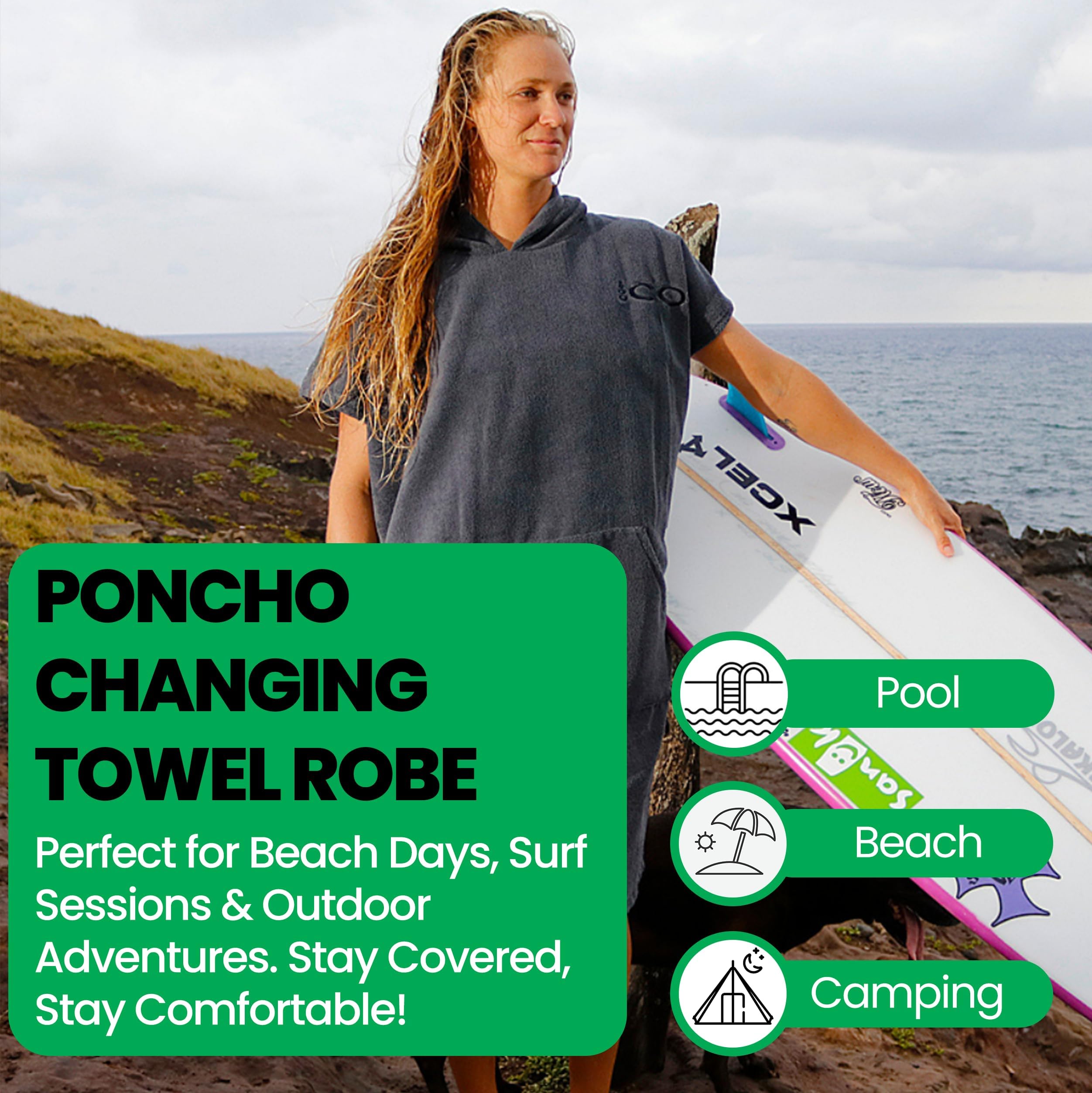COR Surf Poncho Changing Towel Robe with Hood and Front Pocket | Thick Quick Dry Microfiber Wetsuit Poncho Towel for Surfing Beach Pool Swim (Medium, Cobalt)
