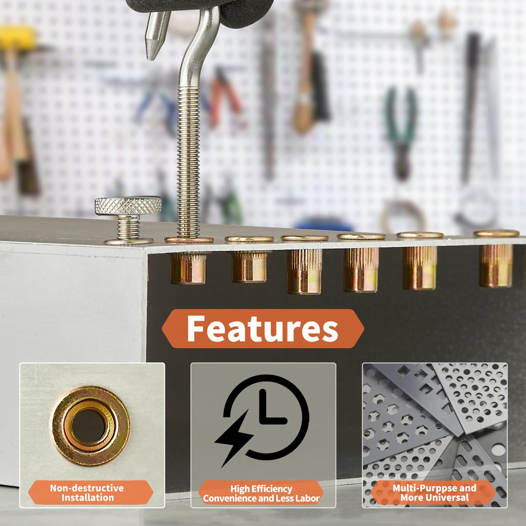 Rivet Nut Installation Tool Set Flat Head Rivnut Threaded Insert Nut Kit SAE & Metric for Metal Heavy Duty Zinc Plated Nutsert (1/4-20(Rivet Nut Tool-25pcs))
