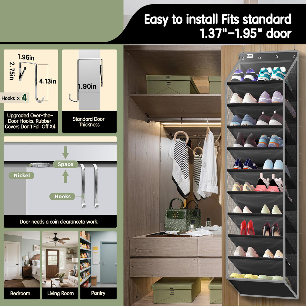 Kotkn 10 Tier Over The Door Organizer - Heavy Duty Hanging Storage Rack with Sturdy Oxford Fabric, Holds 20+ Pairs of Footwear, Boots & Sneakers, Saves 50% Closet Space(Beige)