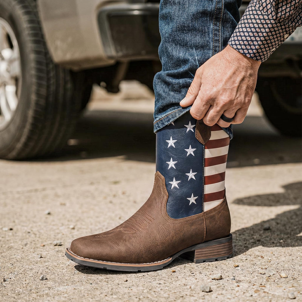 Cowboy Boots For Men - Western Boot Men's Cowboy Boots With Square Toe | Cowboy Western Boot | Pull-on Boots| Old West Style Embroidered
