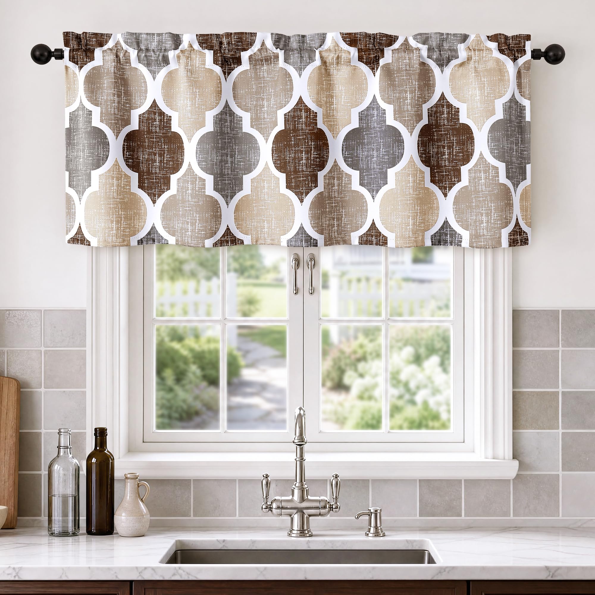 Beauoop 100% Blackout Curtains 45 Inches Long 2 Panels for Bedroom Living Room Aqua Grey Moroccan Geo Room Darkening Thermal Insulated Soundproof Grommet Top Window Treatments Drapes, 50x45 Set of 2