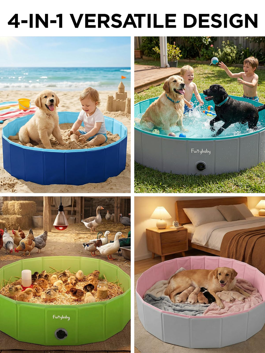 Foldable Dog Pool, Hard Plastic Kiddie Pool for Dogs, Collapsible Dog Pool with Rigid PP Core, Non-Slip PVC, Durable Pet Bath Tub for Indoor/Outdoor Backyard, 32" Green