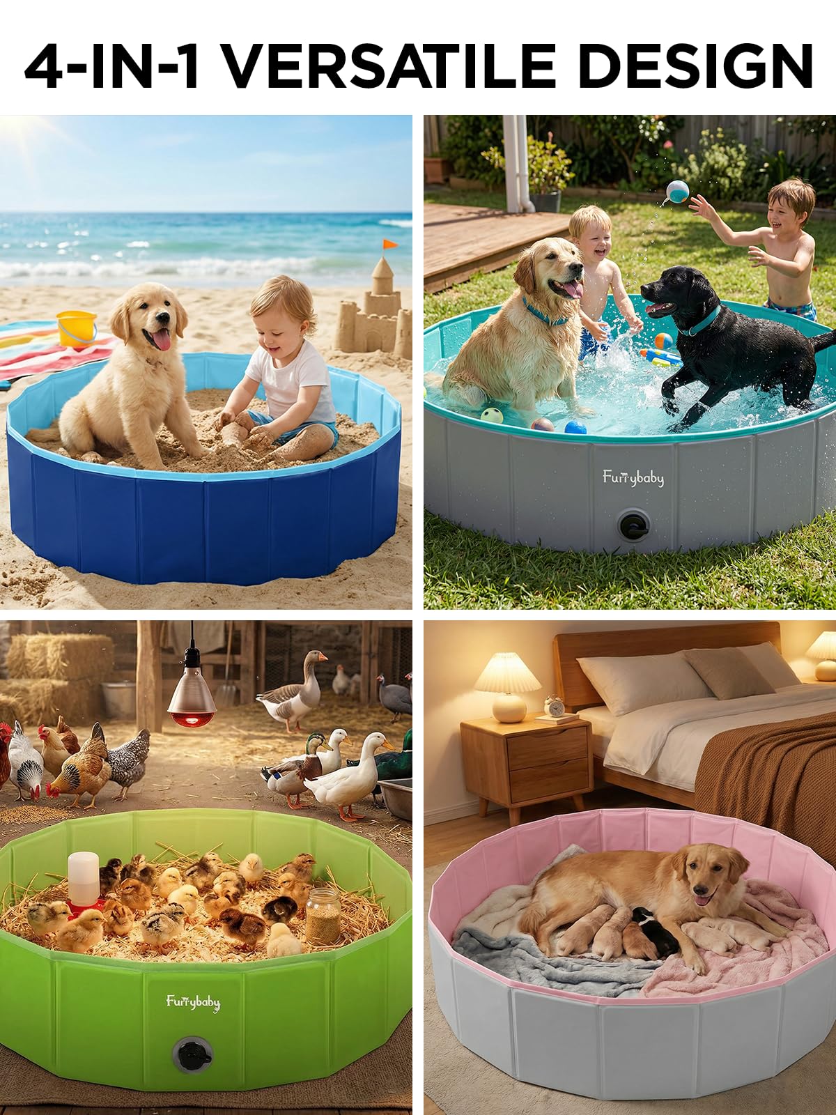 Foldable Dog Pool, Hard Plastic Kiddie Pool for Dogs, Collapsible Dog Pool with Rigid PP Core, Non-Slip PVC, Durable Pet Bath Tub for Indoor/Outdoor Backyard, 32" Green