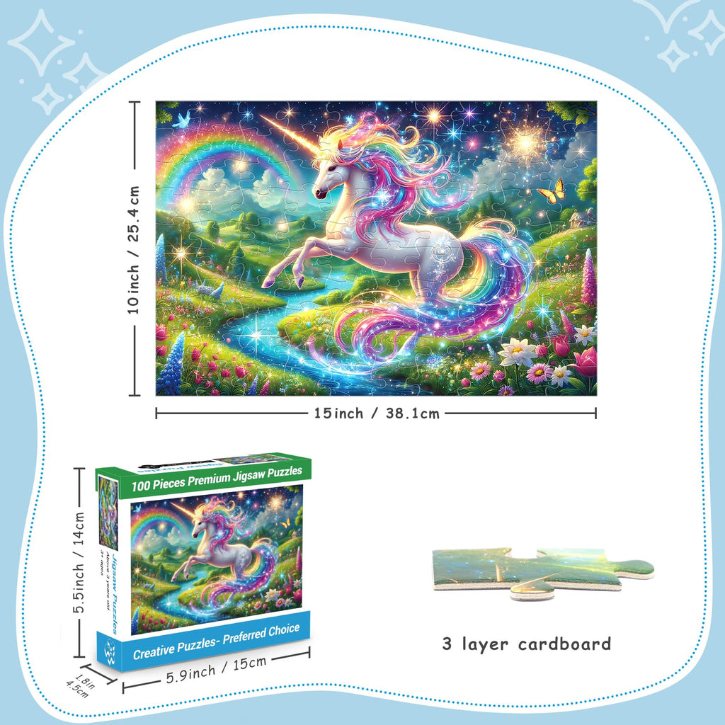 100 Piece Puzzles Rainbow Dinosaur Puzzle for Kids Ages 4-8 8-10, 100 Piece Jigsaw Puzzle for Children Learning Educational Puzzles Toys Birthday Gifts for Girls Boys, Dinosaur