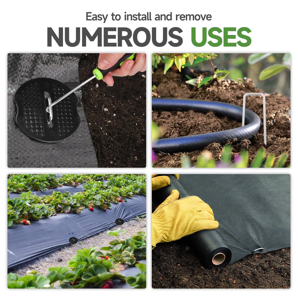JELNER Garden Stakes,6 Inch 11 Gauge 20pcs Galvanized Landscape Staples + 20pcs Gaskets + 1Pick Hook, Tent Stakes Landscaping Fabric SOD Pins for Weed Fabric Barrier,Groud Cover,Fence