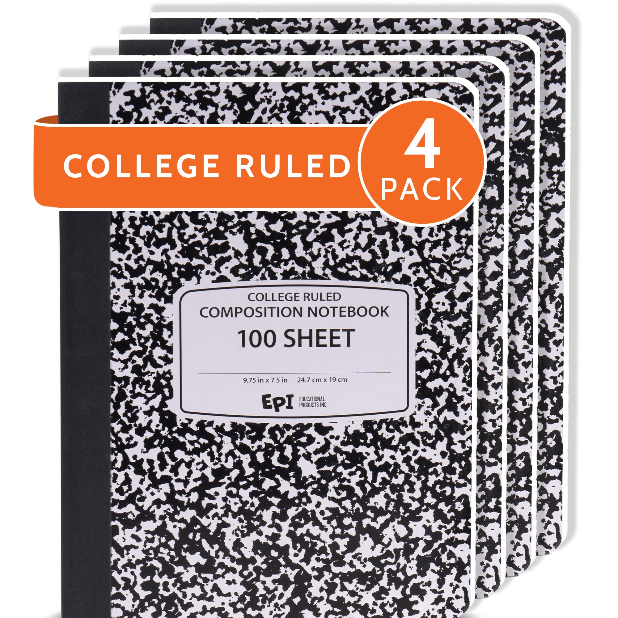 3 Pack - EPI Marble Hardcover Wide Ruled Composition Notebook | 200 Pages (100 Sheets), 9.75 x 7.5 in, Sturdy Sewn Binding | School, Office, Journaling, Notes