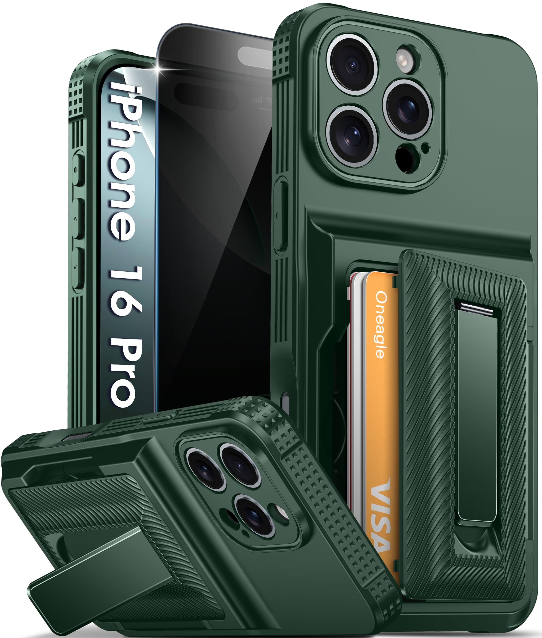 Oneagle Wallet for iPhone 16 Pro Max Case with Card Holder (4-5 Cards) [RFID Blocking] [Privacy Screen Protector] Full Camera Protection & Kickstand, 15FT Shockproof Phone Case for iPhone 16 Pro Max
