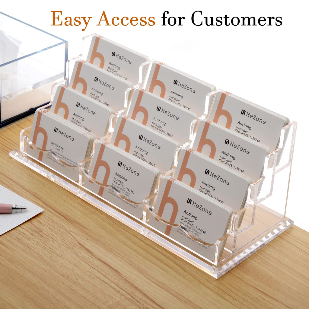 HeZone Business Card Holder for Desk Display, Clear Acrylic Cards Organizer Stand for Men and Women, Business Cards Case Rack 1 Pack, Holds 50 Cards-1 Slot