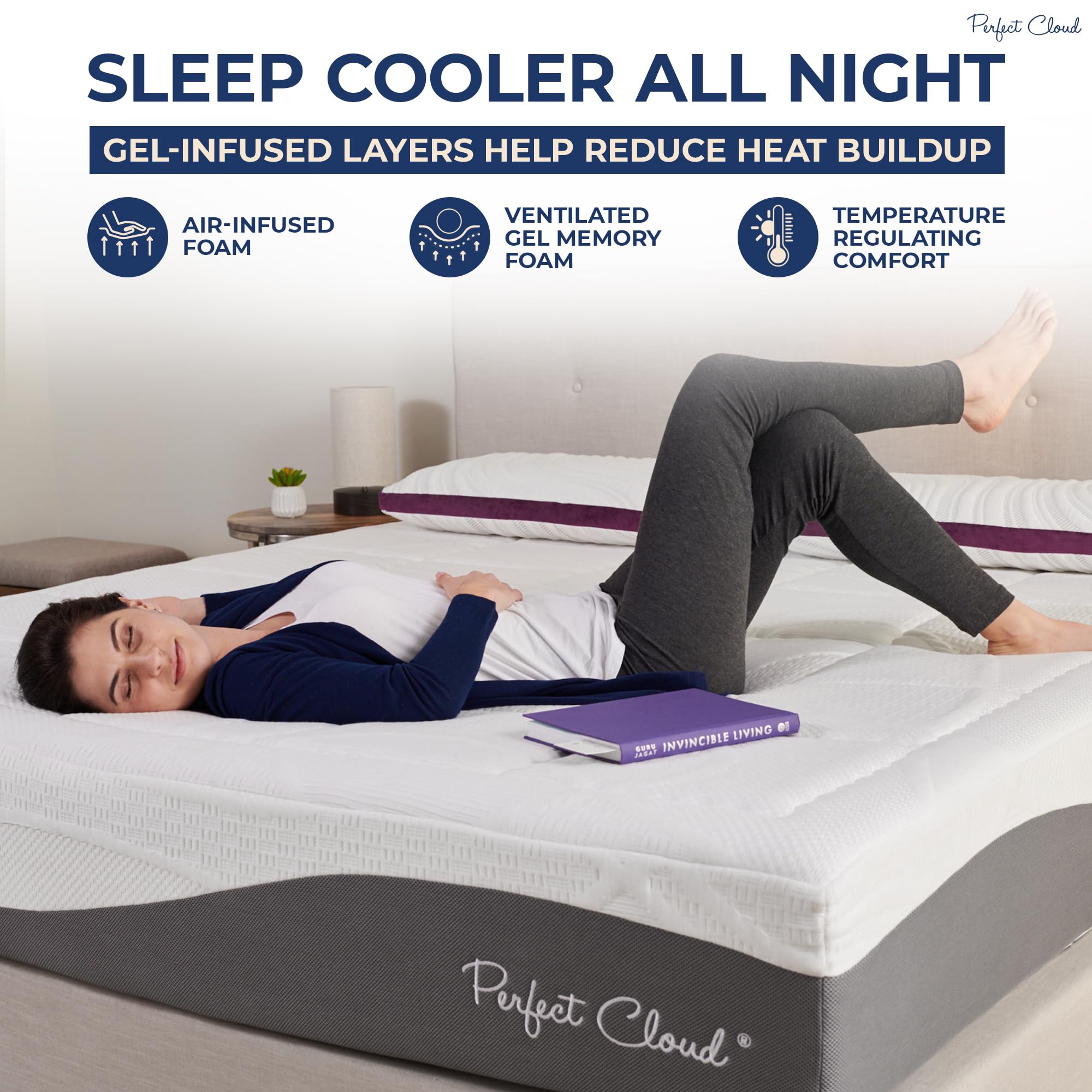 Perfect Cloud UltraPlush Full Mattress - 10 Inch Cooling Gel Memory Foam, Charcoal-Infused, Pressure Relief, Motion Isolation, Bed in a Box, Made in USA
