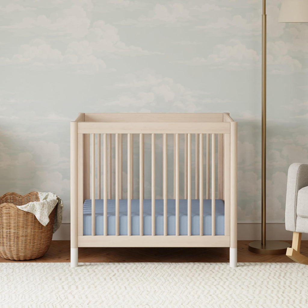 Babyletto Gelato 4-in-1 Convertible Mini Crib with Toddler Bed Conversion in Honey with Vegan Tan Leather Feet, Greenguard Gold Certified