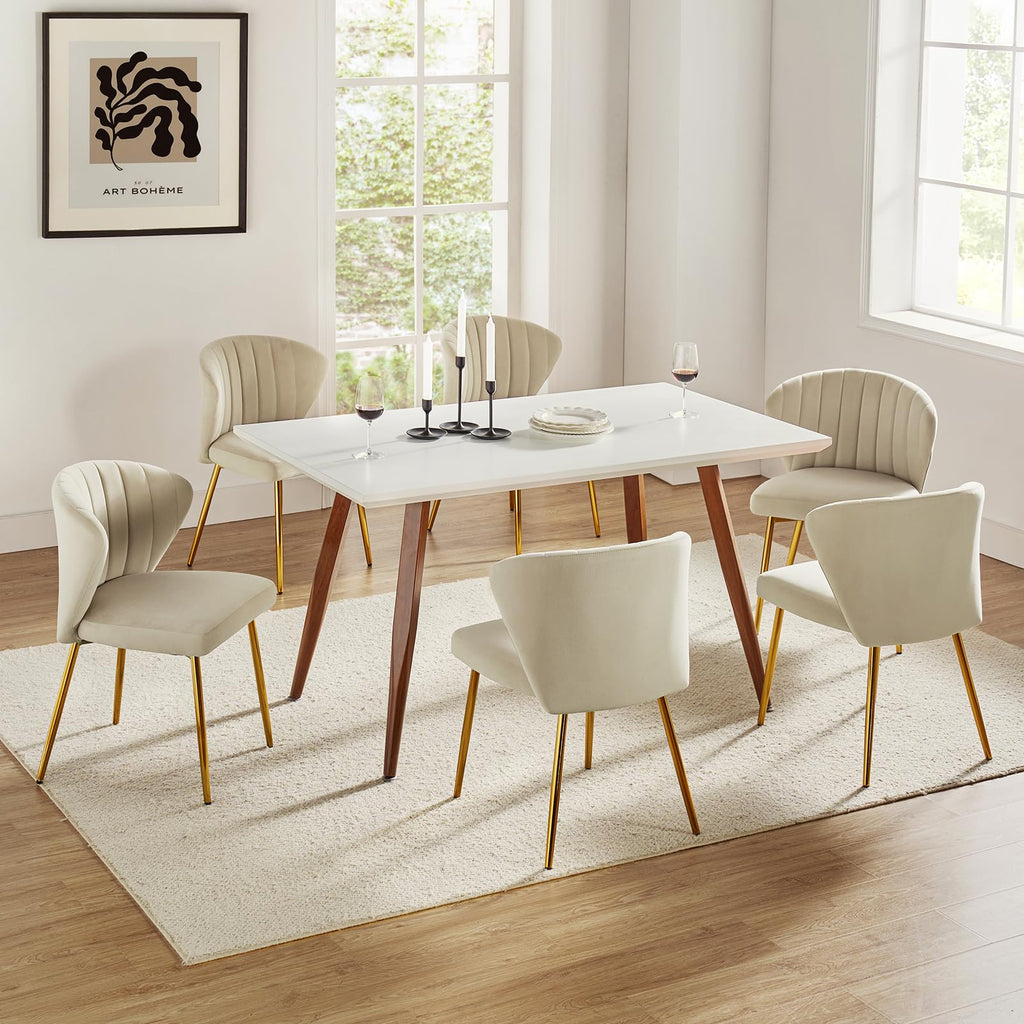 HULALA HOME Velvet Dining Chairs, Modern Small Armless Accent Chair with Gold Metal Legs, Living Room Upholstered Cute Side Chair, Elegant Tufted Back Vanity Chair for Bedroom, Auburn