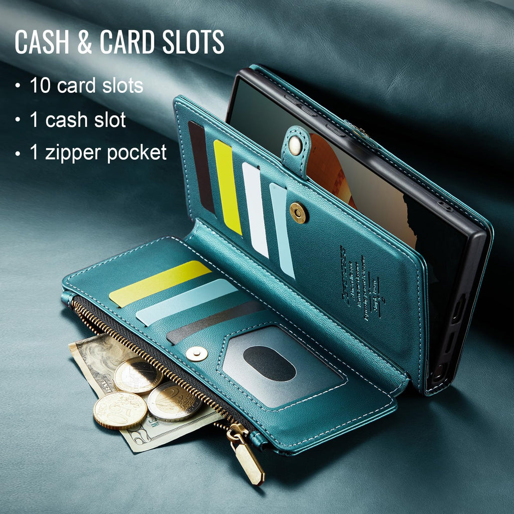 Defencase for Samsung Galaxy S25 Ultra Magnetic Wallet Case Compatible with Magsafe with RFID Blocking Zipper & Card Holder Women, PU Leather Detachable Phone Case for Galaxy S25 Ultra 6.9", Black