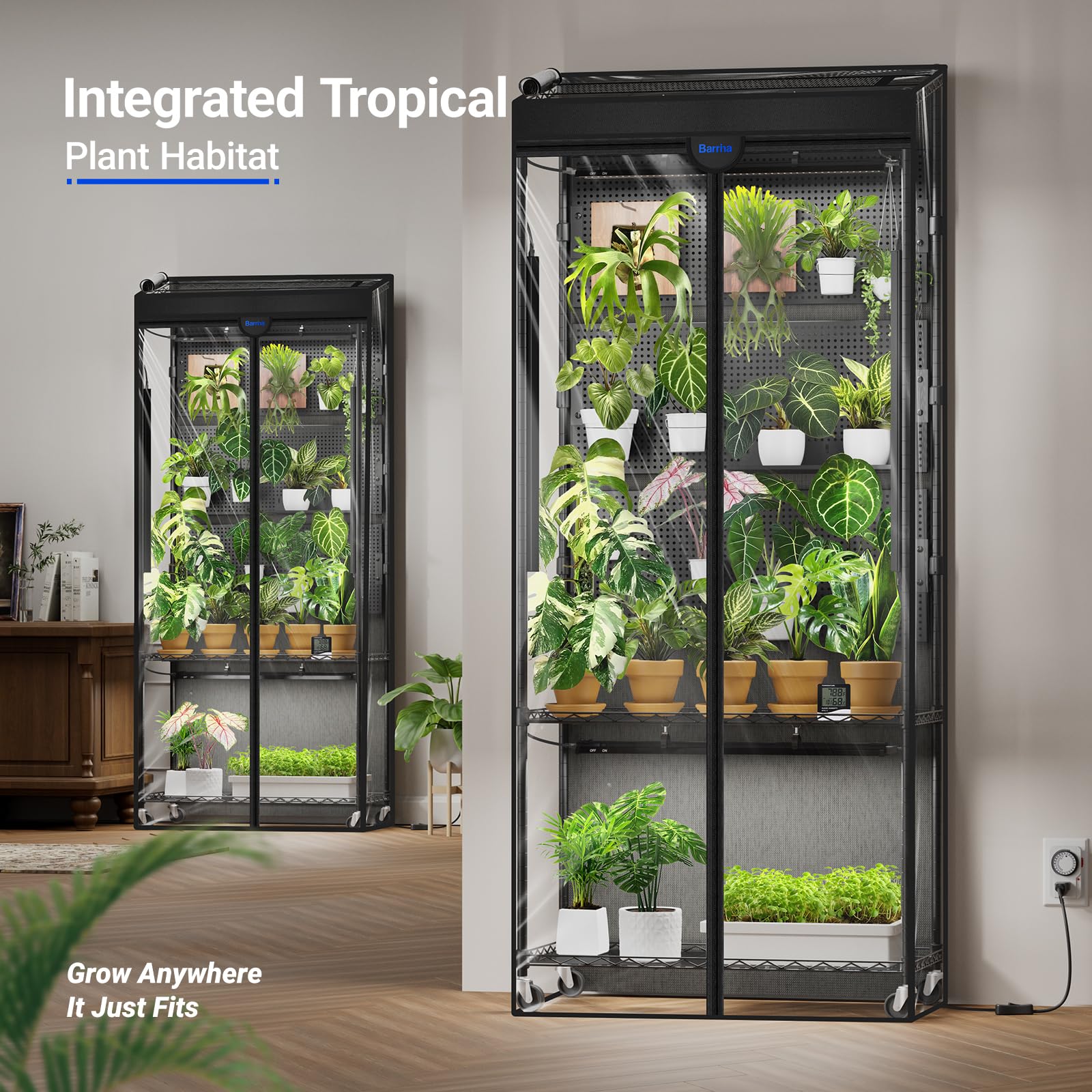 CX2 Plant Stand with Grow Lights for Indoor Plants, 6-Tier Metal Plant Shelf Display Rack with 2FT 150W Full Spectrum Plant Light, 3 Adjustable Spectrum, Timer, for Growing, 29.5x13.8x71IN