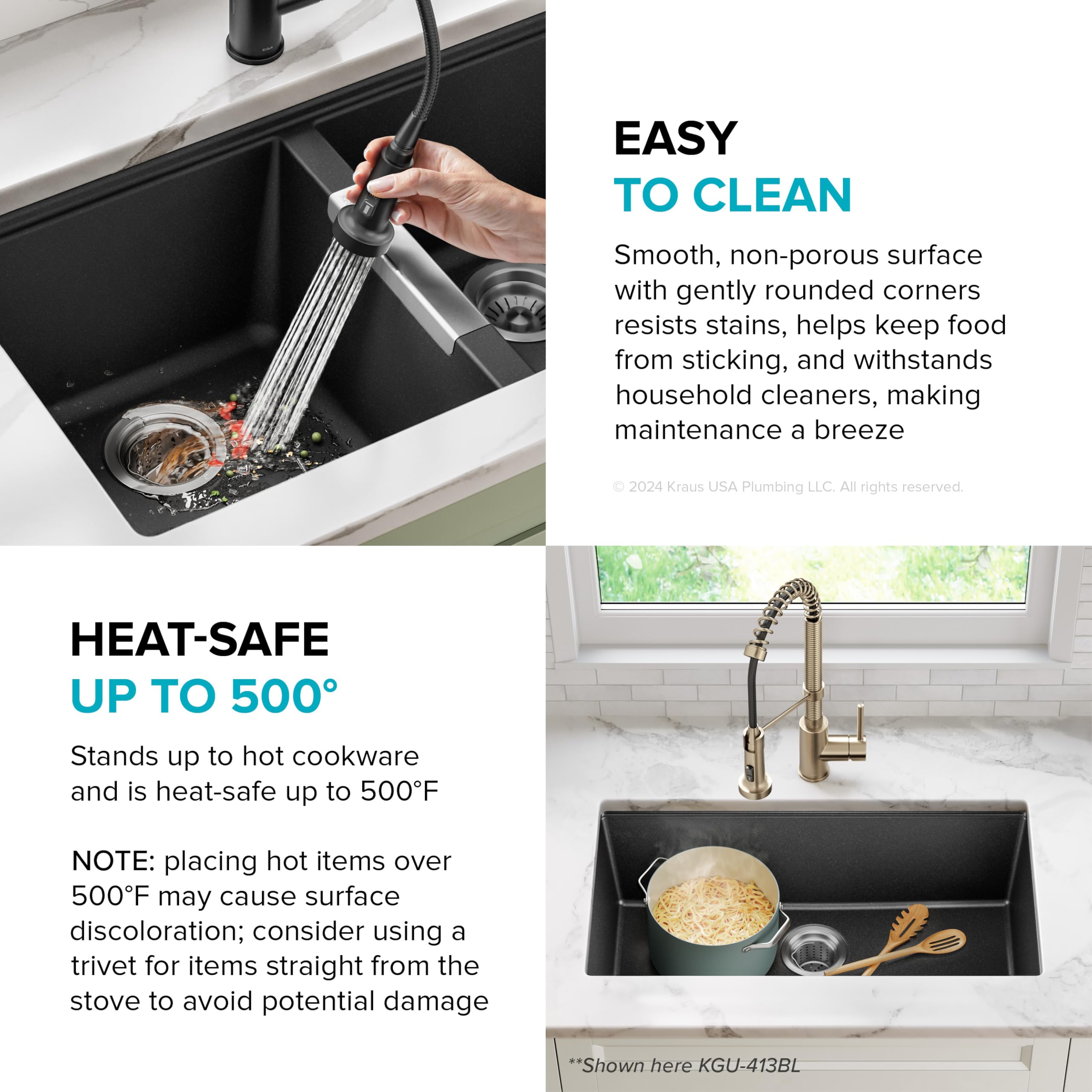 KRAUS Quarza 31-inch Undermount Single Bowl Granite Kitchen Sink in Black Onyx, KGU-413B