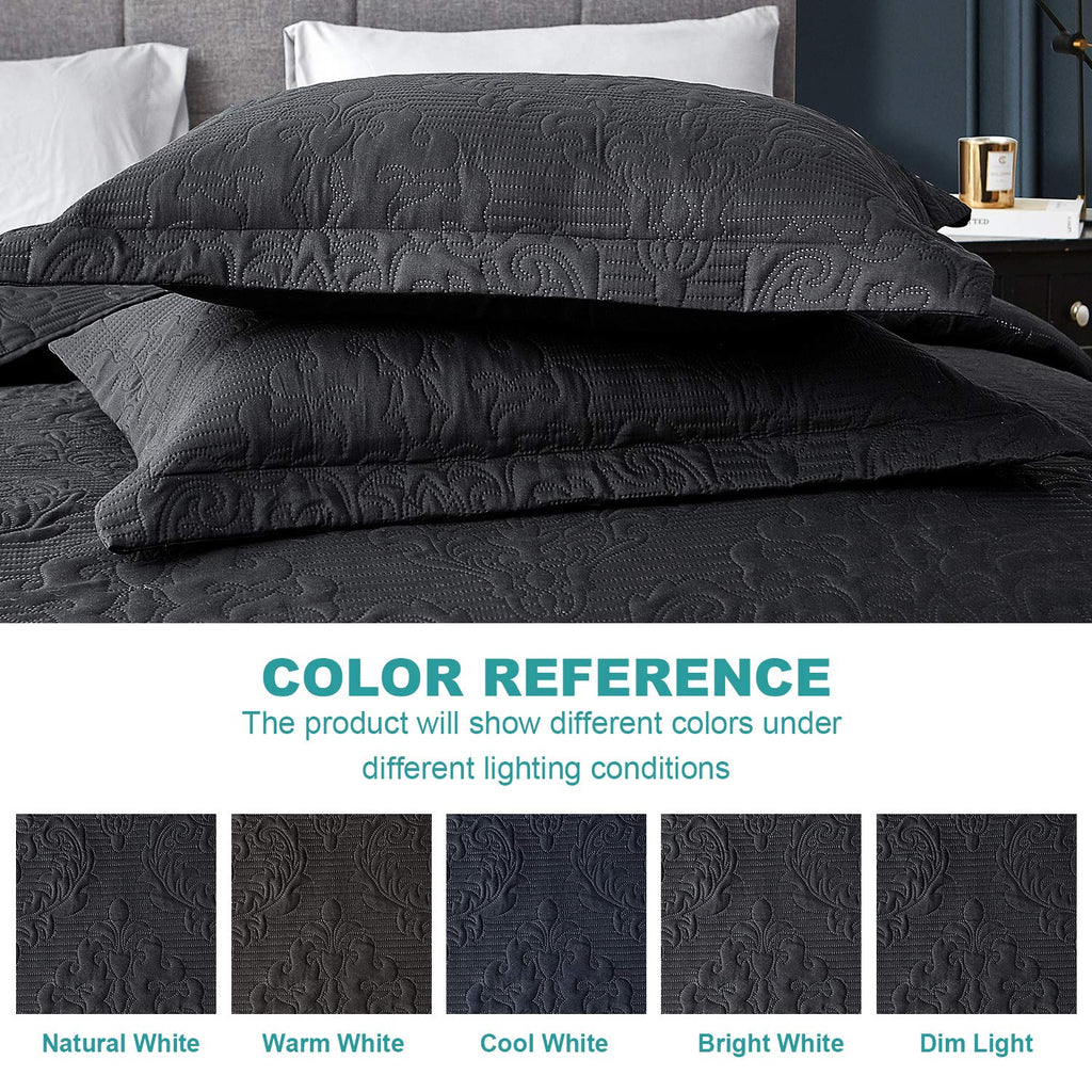 Hansleep Black Quilt Twin Size - Damask Ultrasonic All Season Bedspread Twin, Soft Lightweight Coverlet Bedding Set, 2 Pieces (1 Quilt, 1 Pillow Sham)