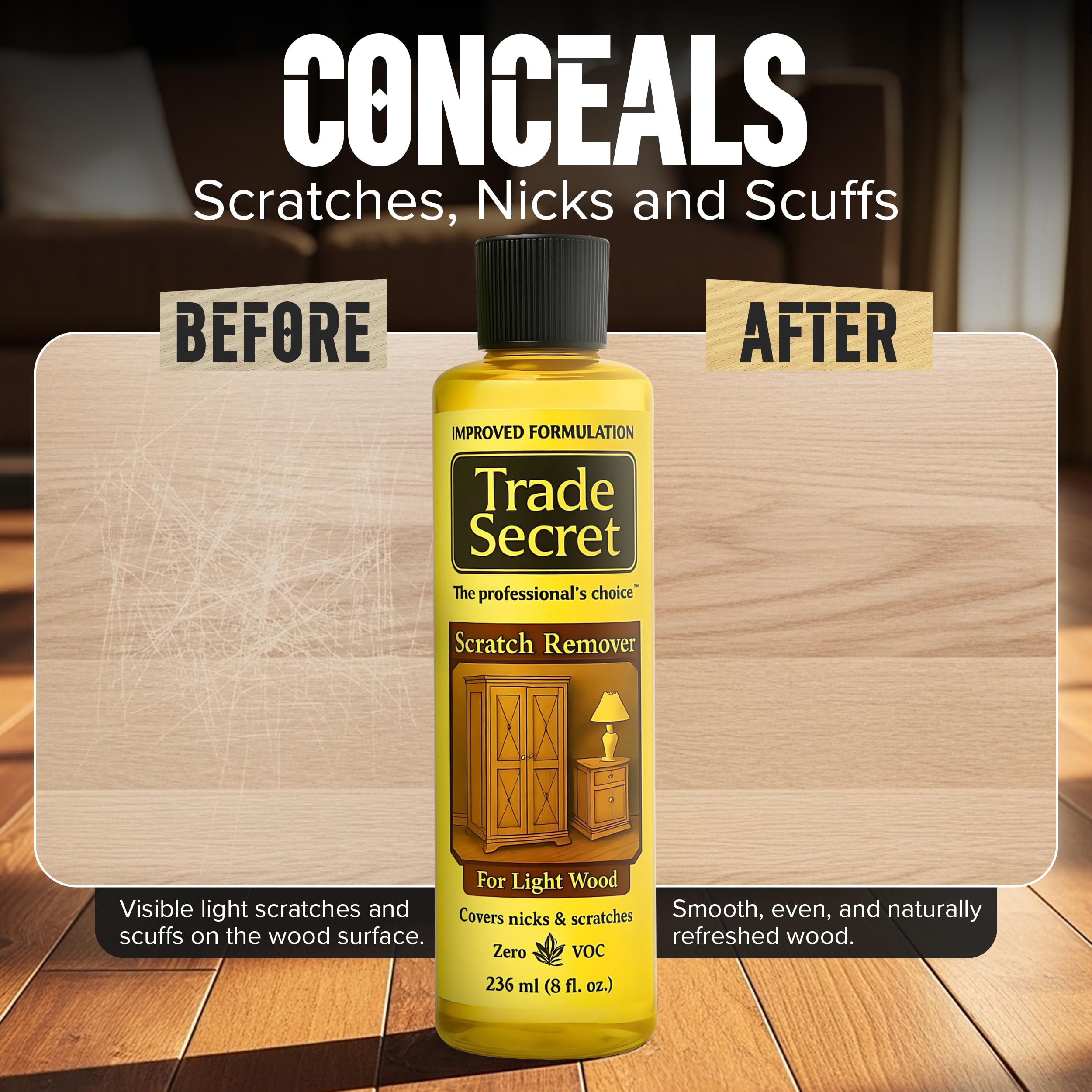 Trade Secret Scratch Concealer for Dark Wood Furniture & Floors – Dark Brown Shade Stain Covers Nicks, Scuffs, Dog & Cat Scratches, Minor Defects – Real Wood Only