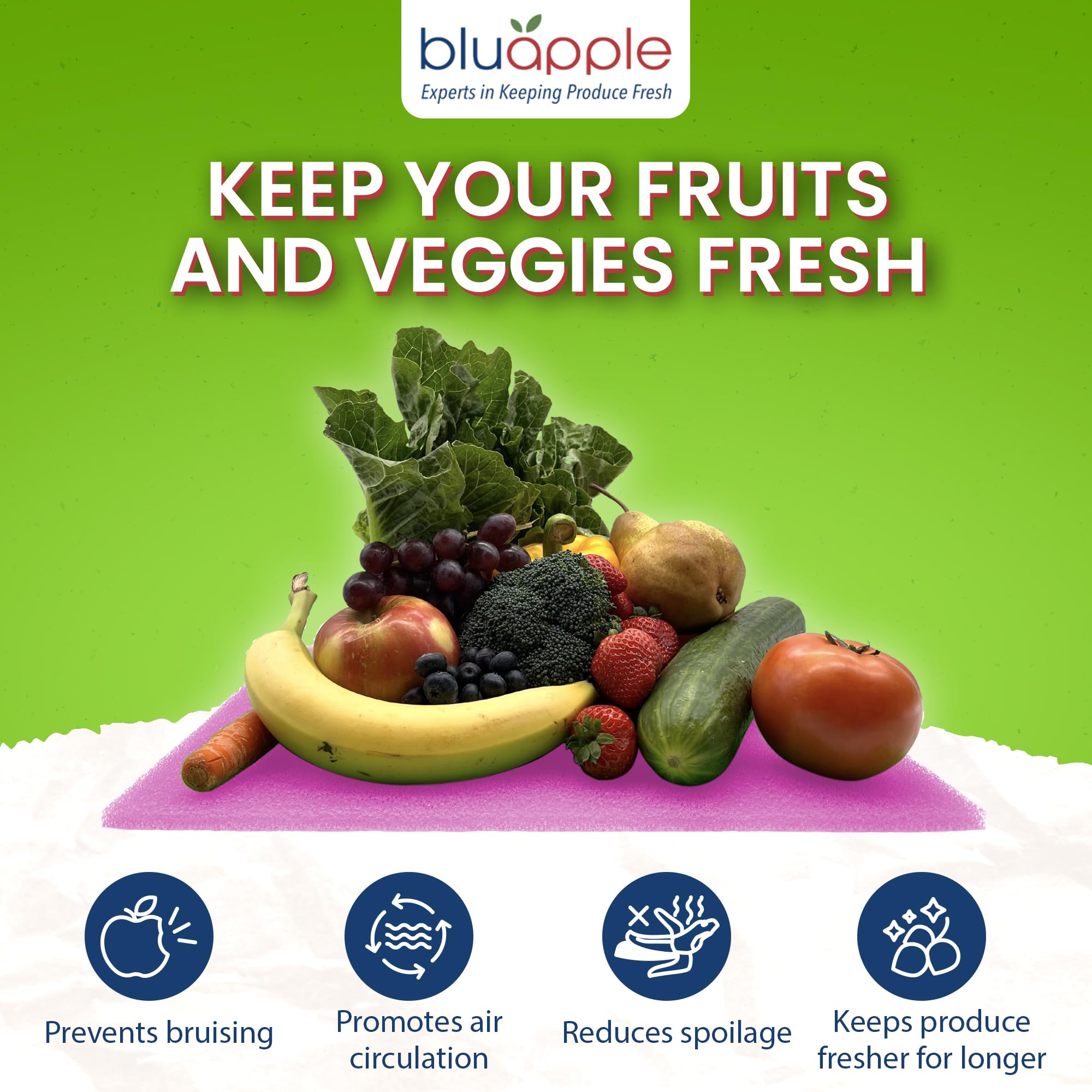 Bluapple FreshMats, Refrigerator Bin Liner, Fridge Drawer Mats, Crisper Life Extender Liner Keeps Produce Fresh Longer, Anti-Bruising, for Air Circulation, Washable & Reusable (4-Mats, 12x15, Black)