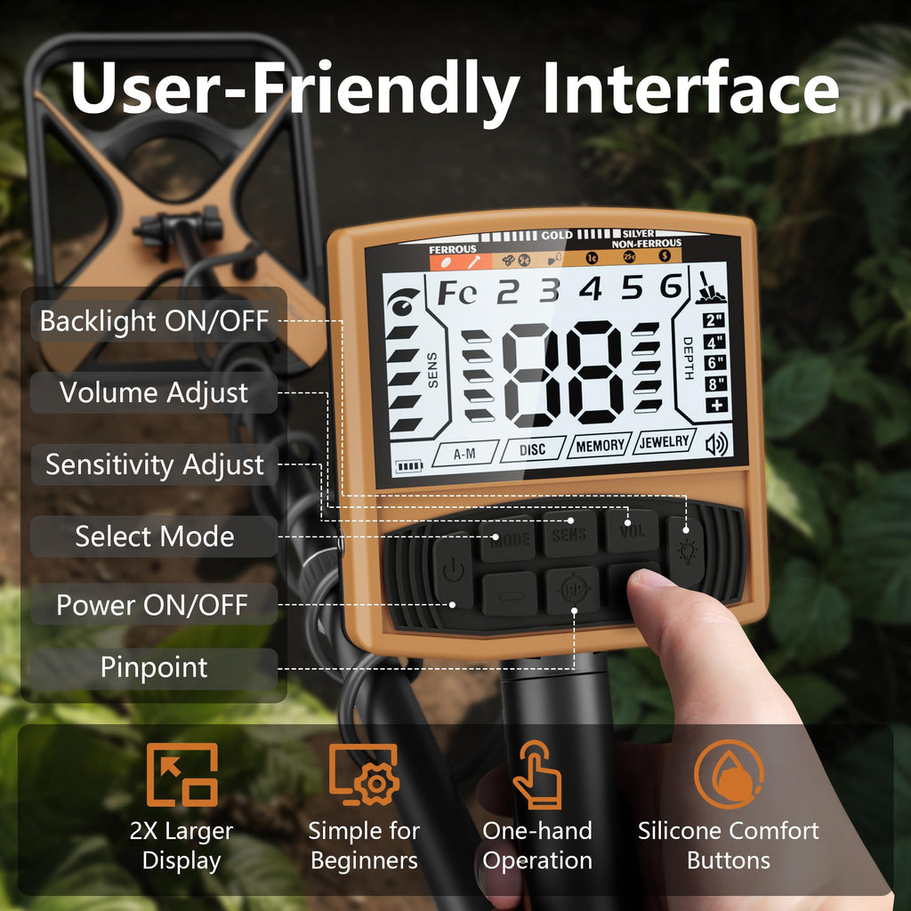 Metal Detector for Adults Rechargeable, 11" Professional Metal Detector for Gold & Silver, High Accuracy Waterproof Design, 5 Modes, Christmas Stocking Stuffers Gifts for Men/Dad,M55,Orange