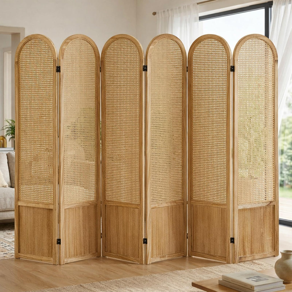 Hand-Woven Rattan Room Divider 3 Panels, 5.9 Ft Tall Wood Room Divider Panel, Partition Screen Divider Wall, Folding Privacy Screen, Wall Divider for Room Separation Home Office - Black