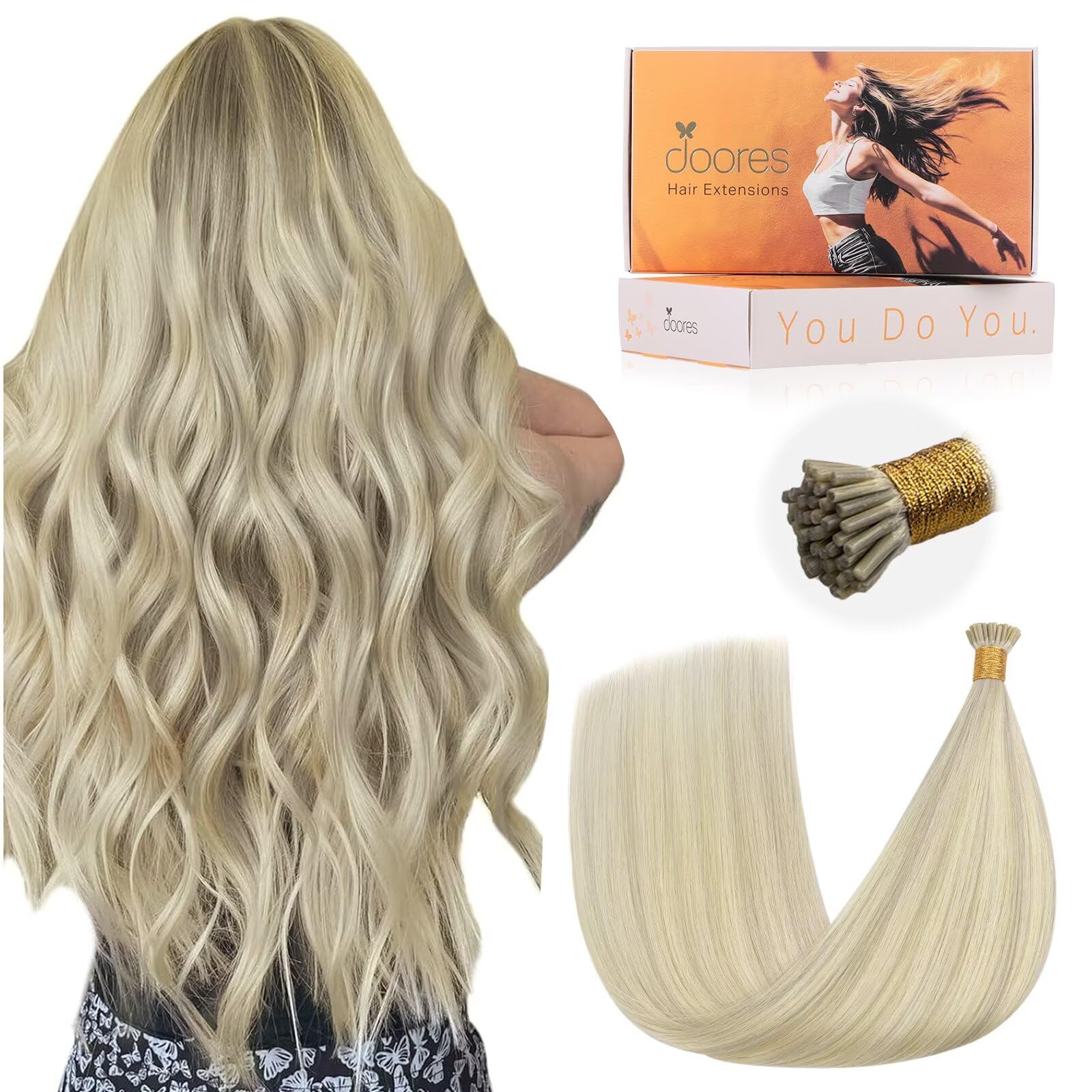 DOORES Blue Hair Extensions, 14 Inch 25g/25s Invisible Soft Micro Link Hair Extensions Silky Virgin