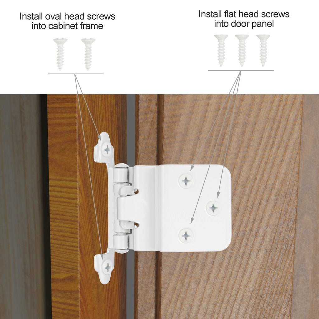4 Pack (2 Pairs) Antique Brass Self Closing Cabinet Hinges for Kitchen Cabinet Door, 1/2" Overlay (Variable) Semi Concealed Kitchen Cabinet Hinges
