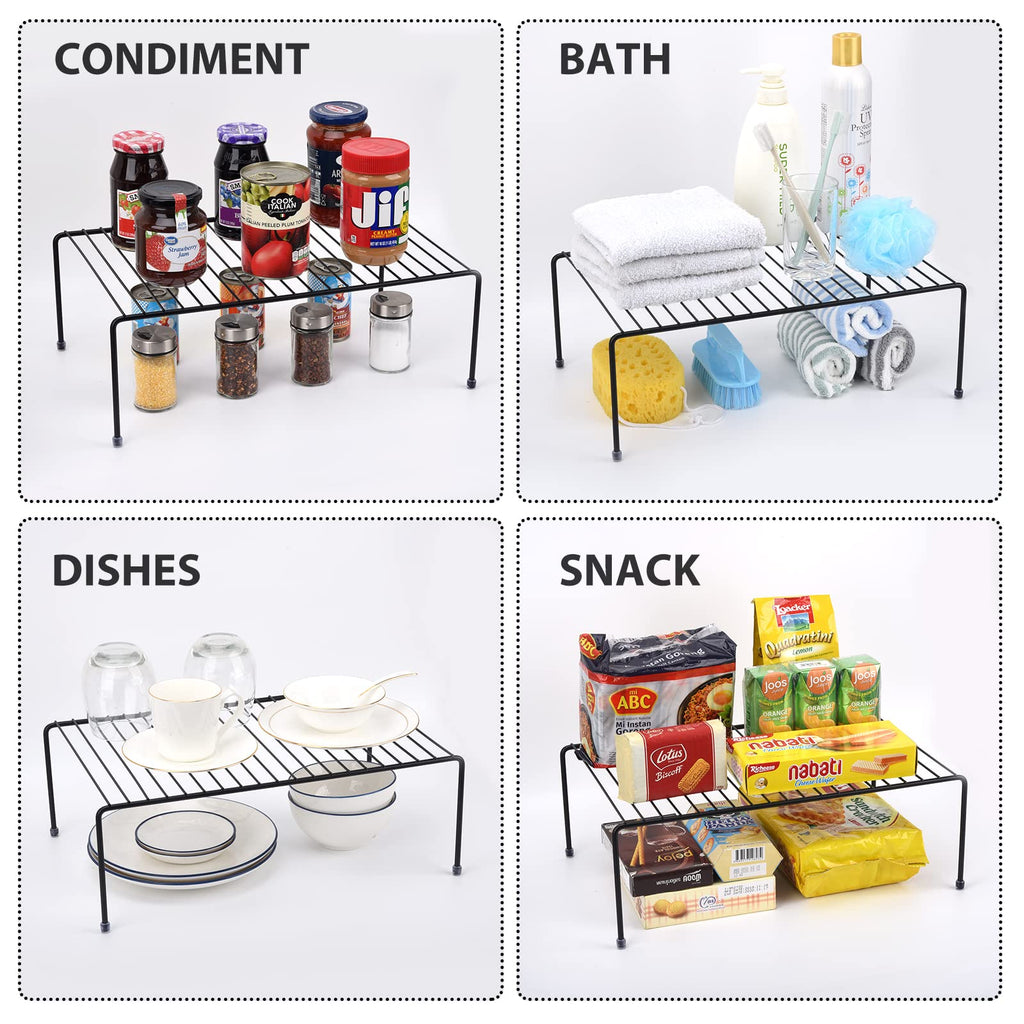 Large Cabinet Storage Shelf Rack (16.1 x 10.2 Inch), Kitchen Counter Organizer, Fridge and Bathroom Cupboard Storage Rack (Black, 2)