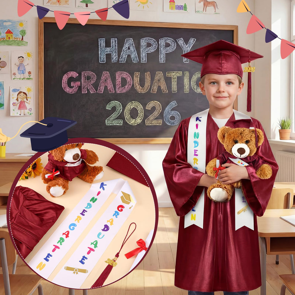 Sintuff 7 Pcs Kindergarten Preschool Graduation Cap and Gown with Bear Gifts 2026 Grad Stole Tassel Sash for Toddler Kids