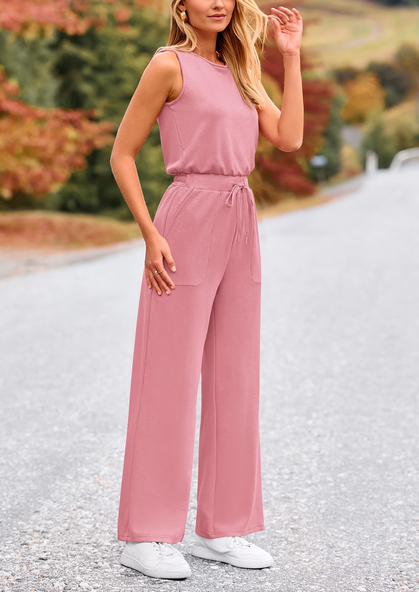 PRETTYGARDEN Jumpsuits for Women Casual 2026 Summer Sleeveless Wide Leg Pants Rompers One Piece Beach Vacation Spring Outfits