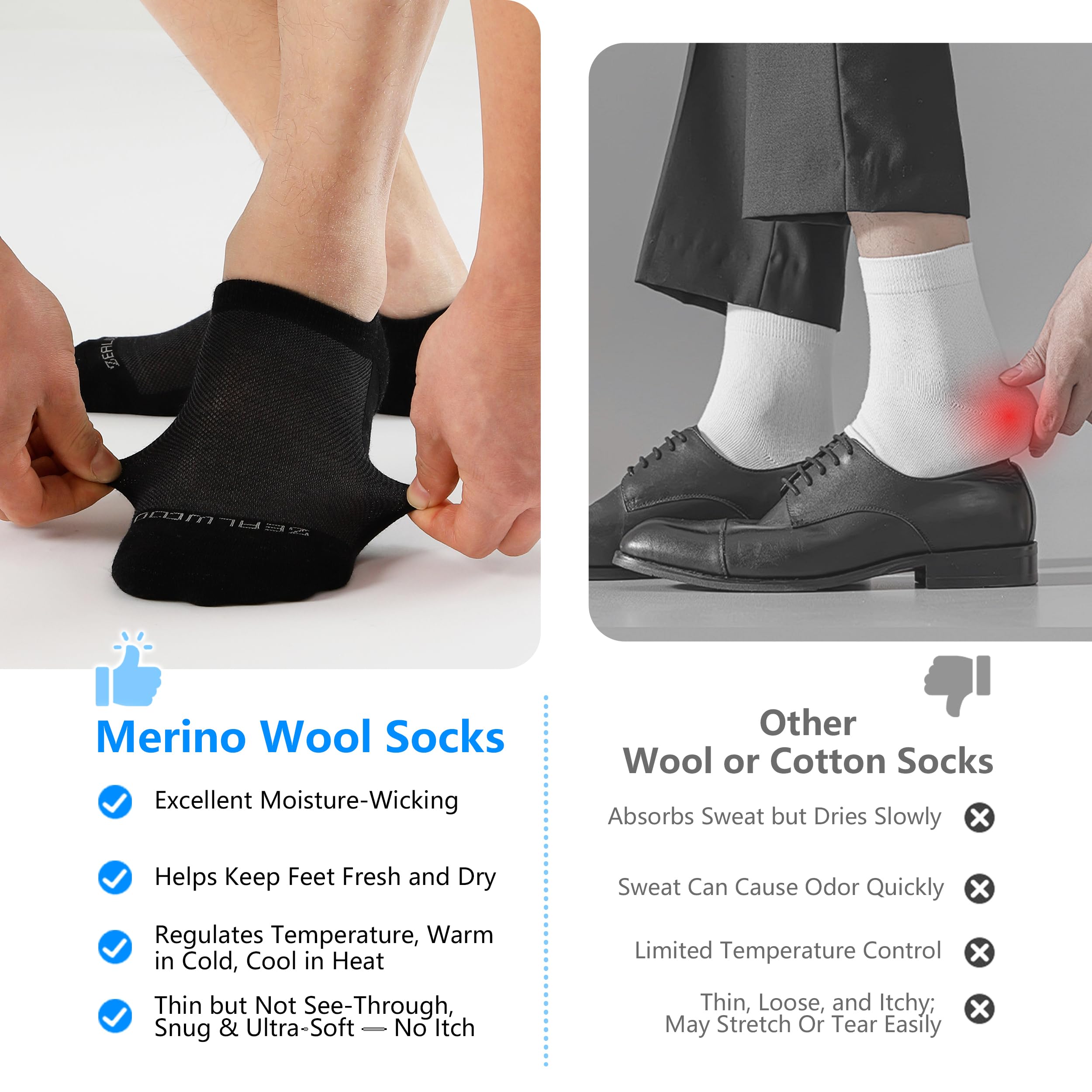 No Show Athletic Socks, ZEALWOOD 3 Pairs Merino Wool Ultra-Light Running Tennis Golf Socks for Men Women
