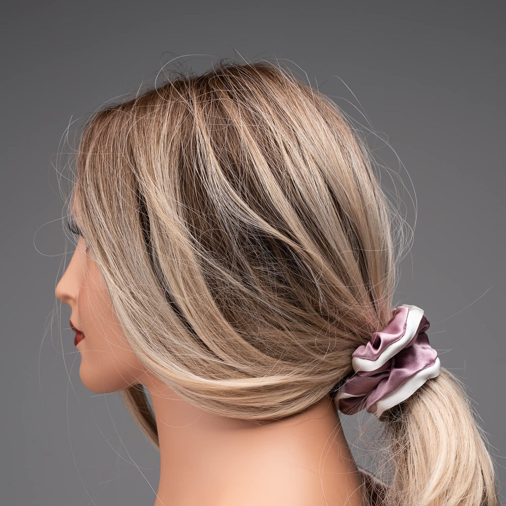 Silk Scrunchies for Hair 100% Mulberry Silk Hair Ties（Silver gray, Dark gray, Pink）