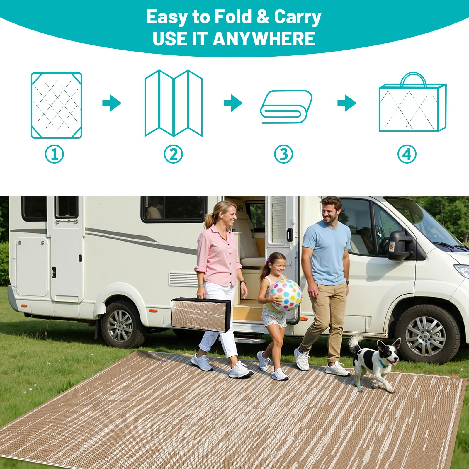HEBE Checkered Outdoor Rug Waterproof 5x8, Reversible Plastic Straw Rug RV Camping Rug, Indoor Outdoor Patio Mat Clearance, Outside Carpet for Porch,Deck,Camper,Balcony,Backyard,Picnic
