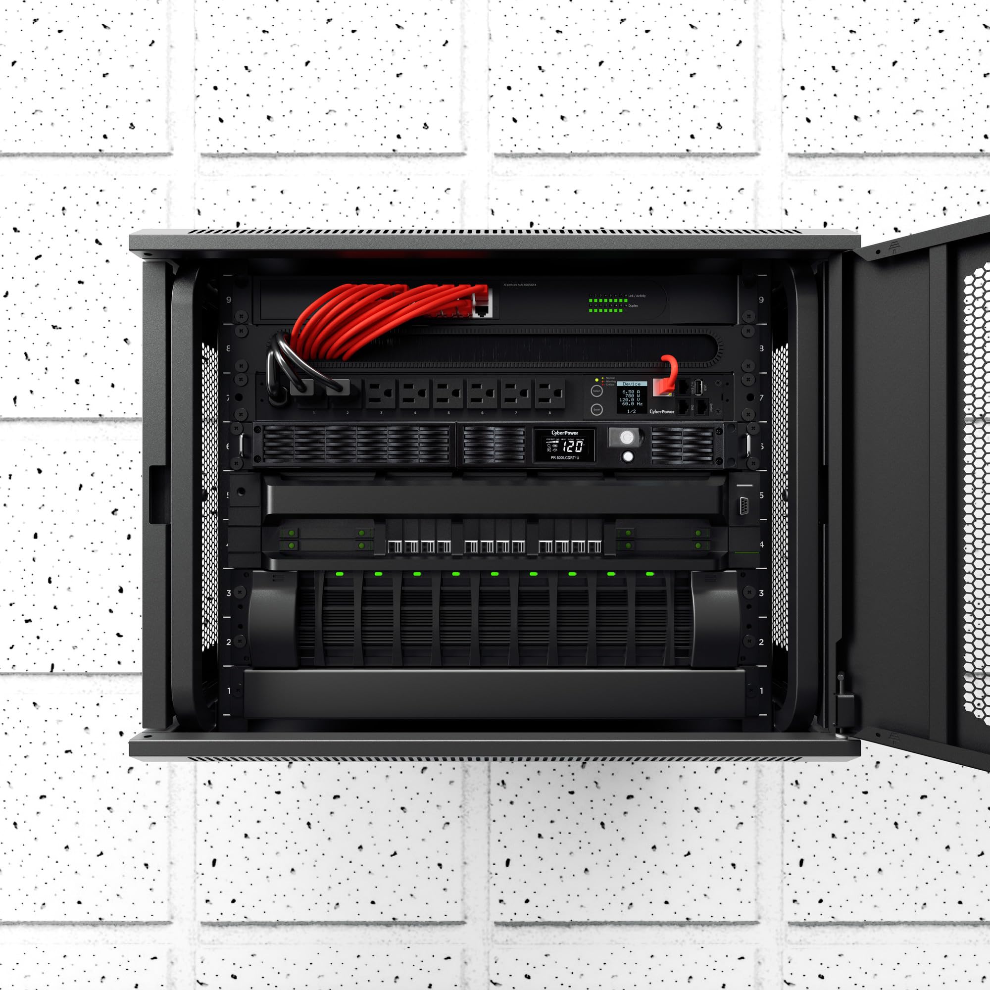 CyberPower PR500LCDRT1U Smart App Sinewave UPS Battery Backup and Surge Protector, 500VA/400W, 7 Outlets, AVR, 1U Rack/Tower, UL Certified