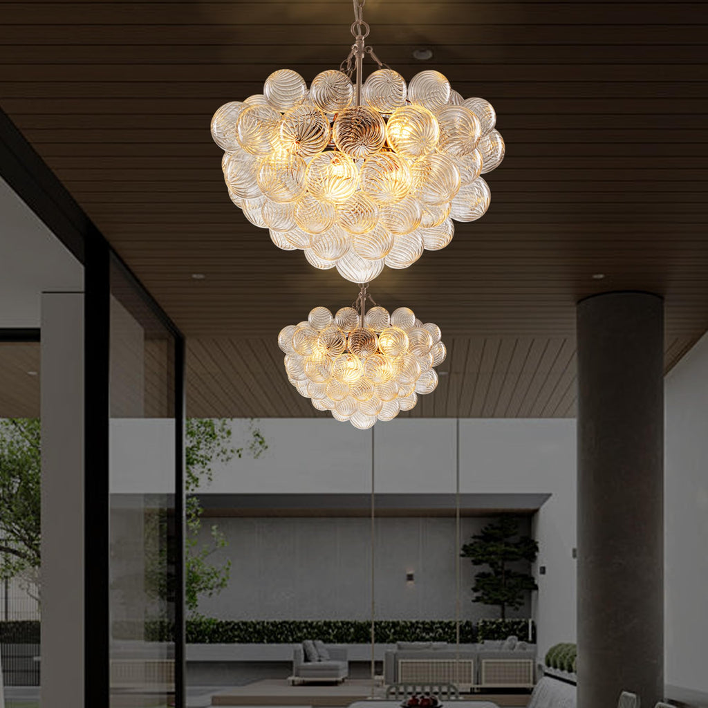 Longree Bubble Glass Ball Chandelier White 20" Dia Pendant Light | Swirled Glass Globe, for Dining Room Kitchen Bathroom Entry Bedroom