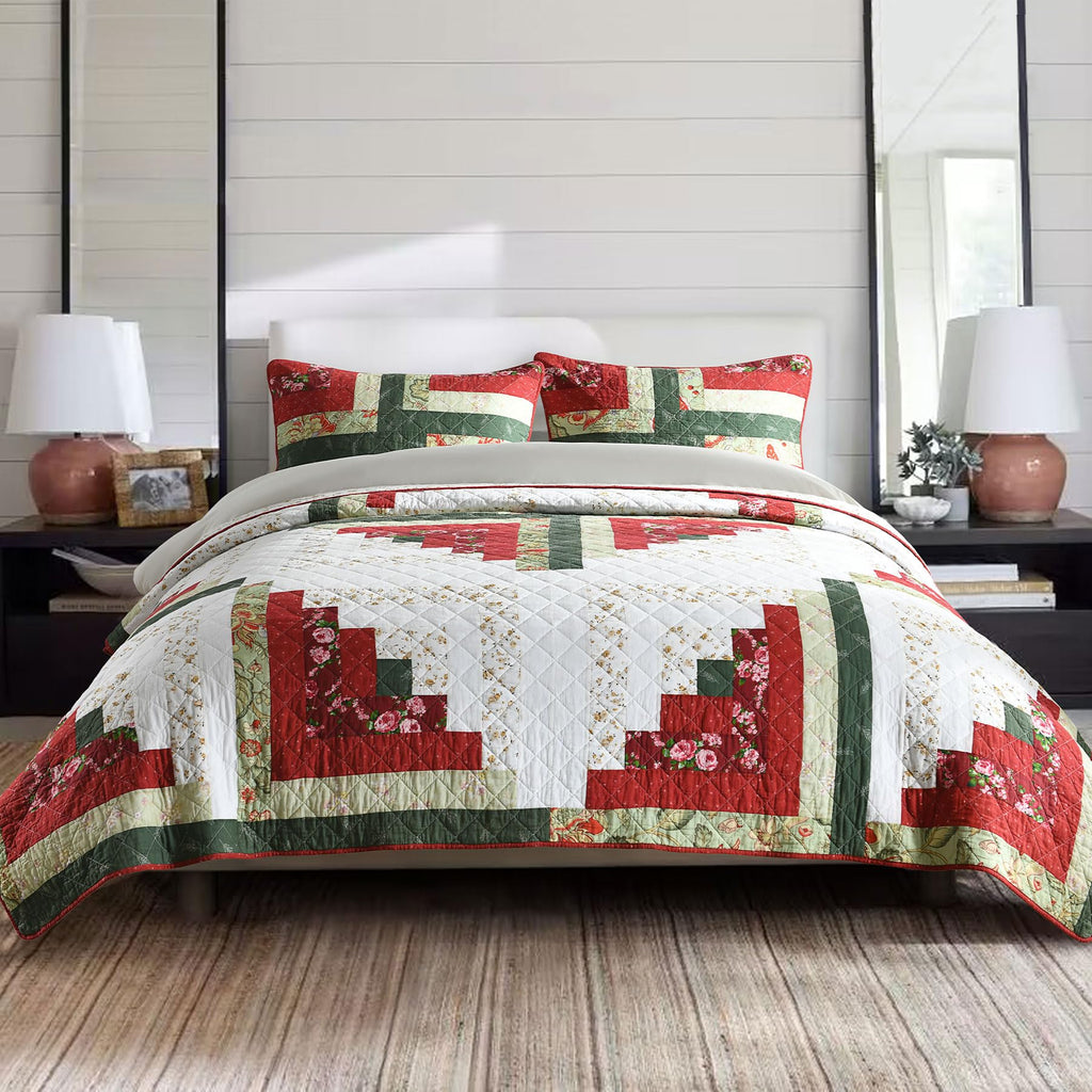 Secgo Twin Comforter Set for Bed - 100% Cotton Quilts Twin Size, Black Bedspreads with 2 Pillow Shams, Patchwork Reversible Lightweight Bedding