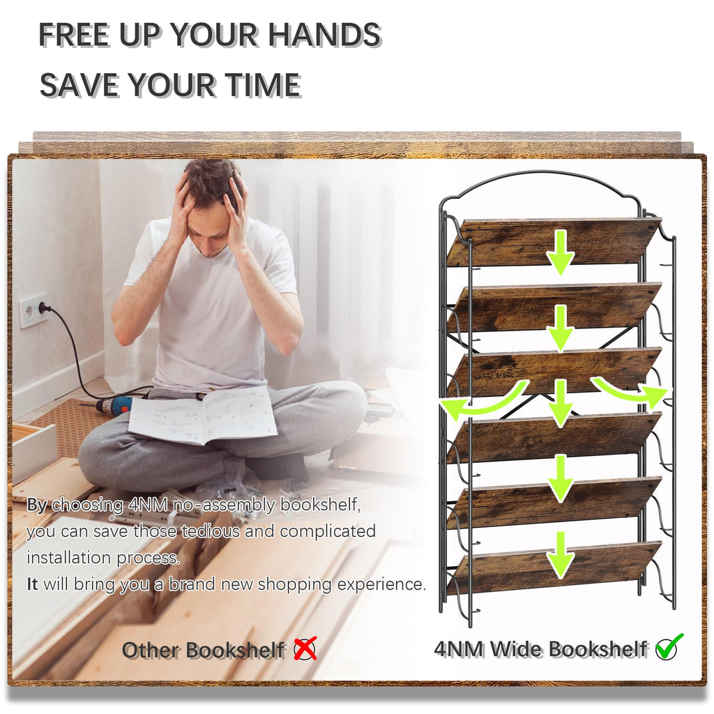 4NM No Assembly Folding Bookshelf, 3 Tiers Collapsible Book Shelves Open Industrial Foldable Storage Bookcase Shelf for Bedroom, Living Room, Home Office - Natural and White