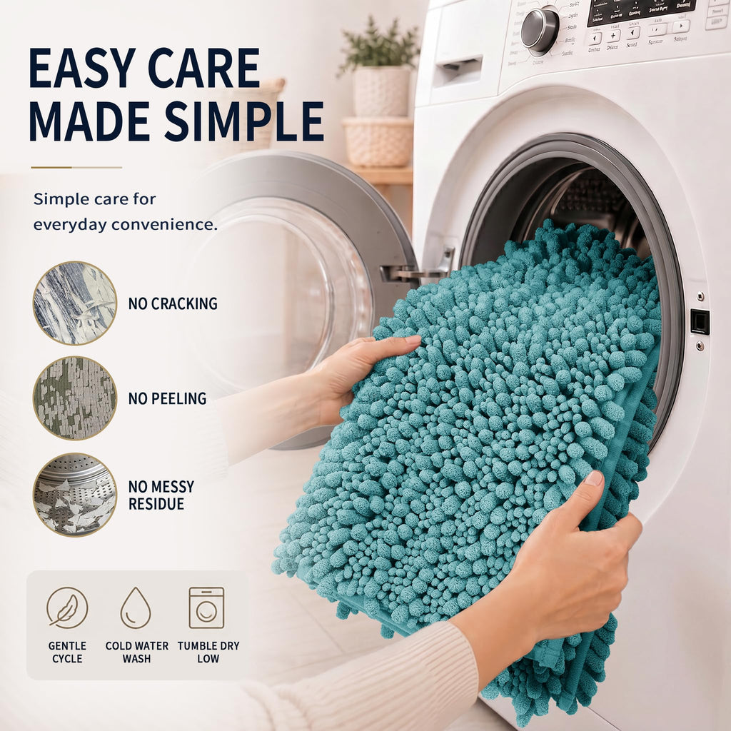 Yimobra Black Bathroom Rug Set 3 Piece - Super Absorbent Quick Dry Chenille Bath Mats & Toilet Rug, Non Slip Machine Washable, Extra Thick Shaggy Floor Mat for Shower Tub Sink