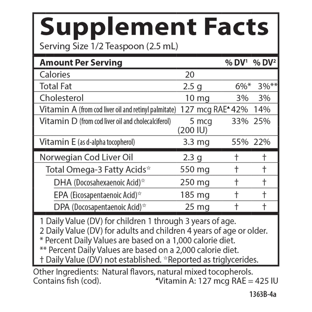 Carlson - Kid's Cod Liver Oil, 550 mg Omega-3s, Vitamins A & D3, Wild Norwegian, Bubble Gum, 250 mL
