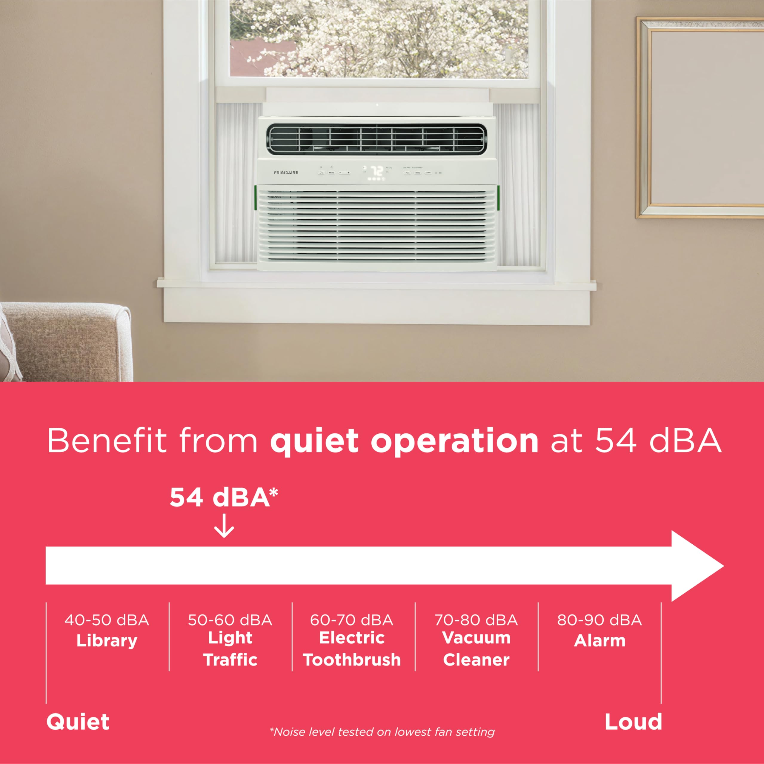 Frigidaire 8,000 BTU Smart Window Air Conditioner with Wi-Fi, Cools Up to 350 Sq. Ft., Remote Control, Quiet Operation, Eco Mode, 3 Fan Speeds, White