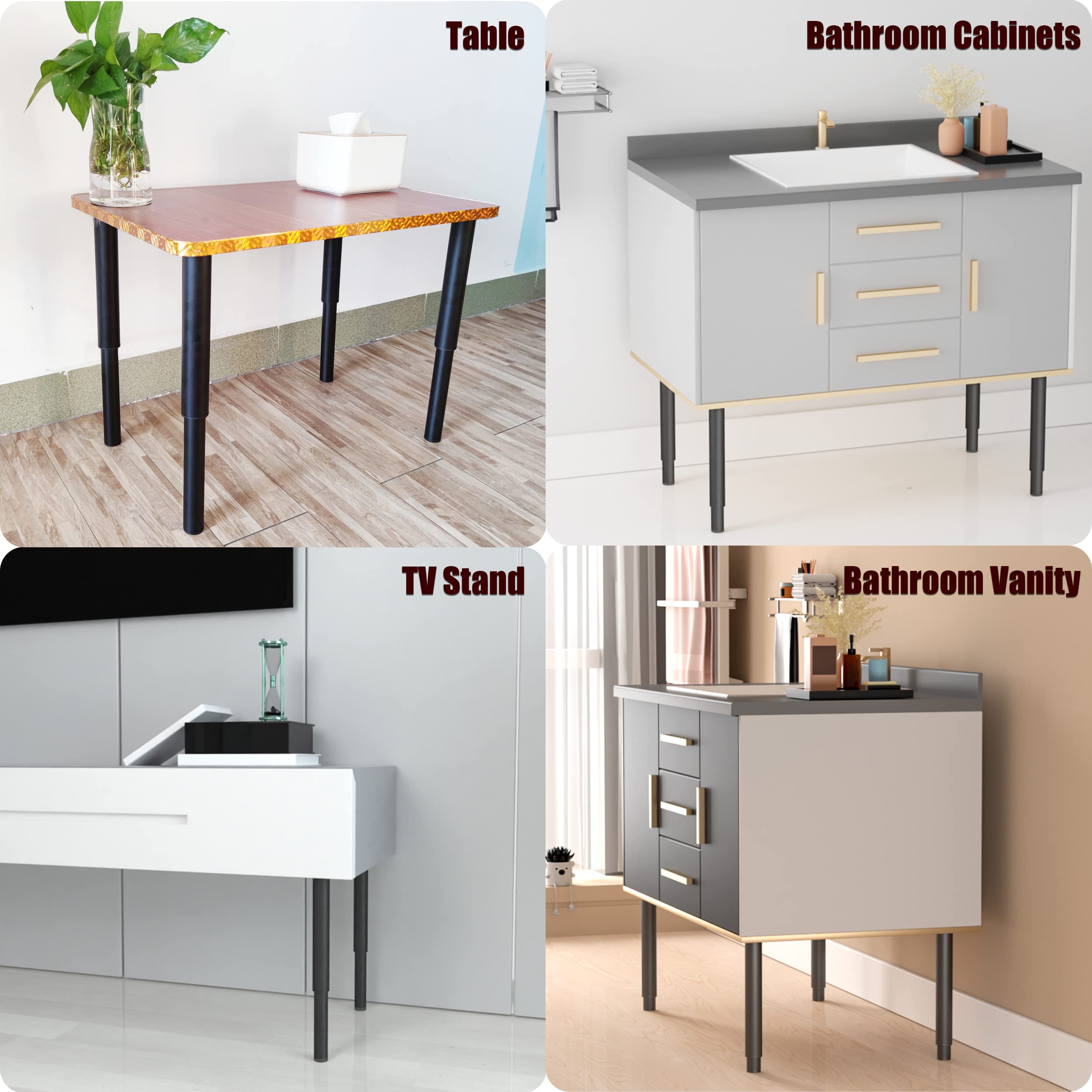 Metal Adjustable Furniture Legs 5.12-9.45 inch, Wlrrcwdttc Sofa Legs Cabinet Legs Adjustable Height Replacement Support Legs for Bed/Couch/Dresser/Chair/Coffee Table, Legs for Furniture Set of 2-Black