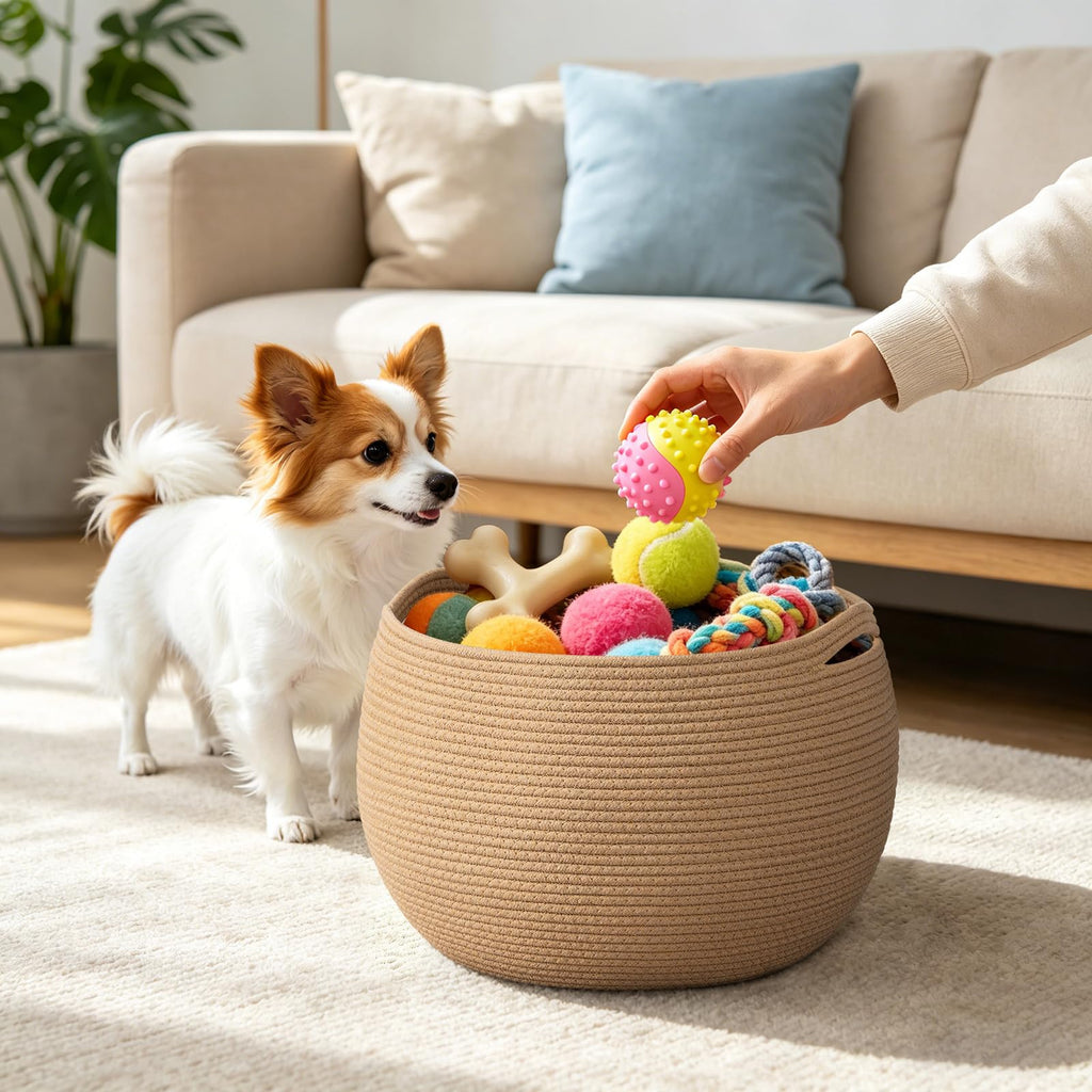 Goodpick Small Rope Storage Basket, Black Round Baskets for Socks, Dog Toys, Towels, Cute Baby Basket for Living Room, Bedroom, Nursery, Towel Baskets for Bathroom, 10 x 8.3 inches